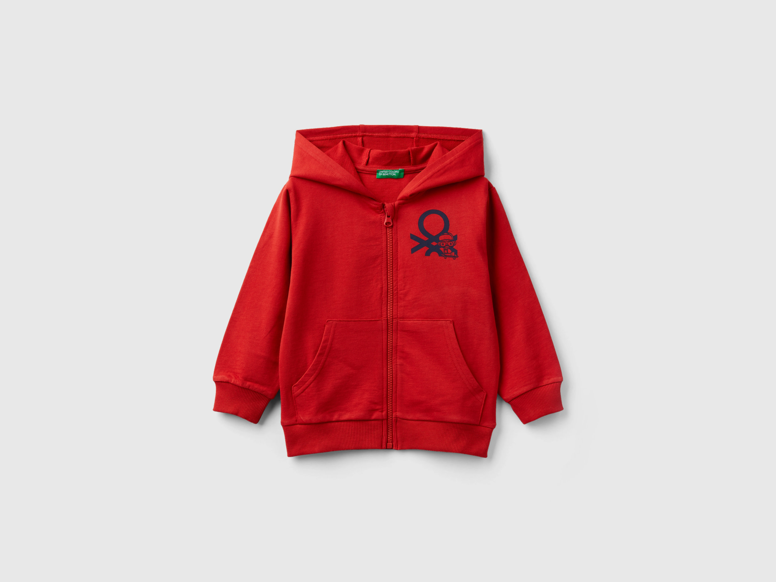 Benetton, Lightweight Sweatshirt With Zip, size 5-6, Brick Red, Kids
