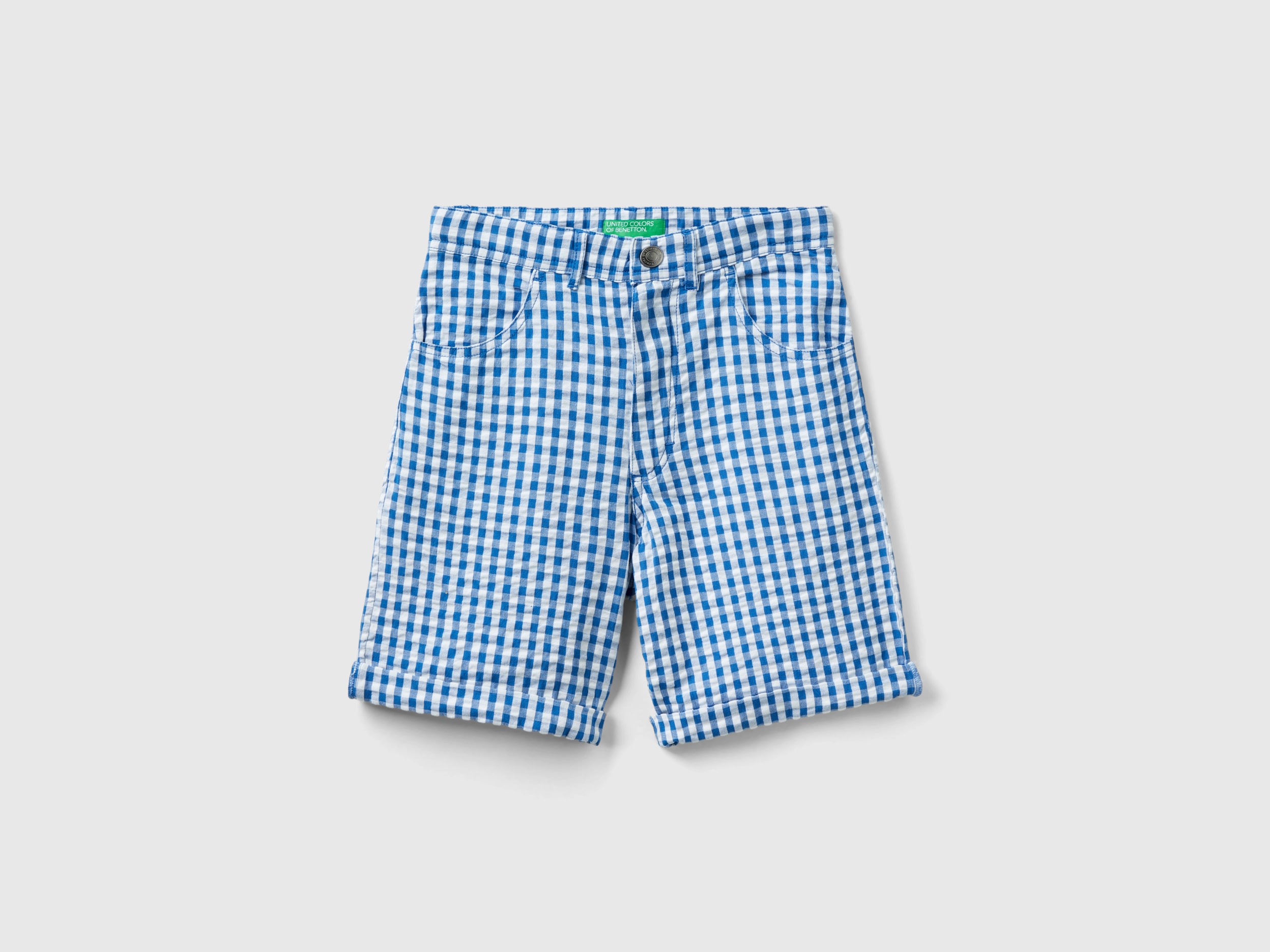 Benetton, Pantaloni Corti A Quadretti, Blu, Bambini
