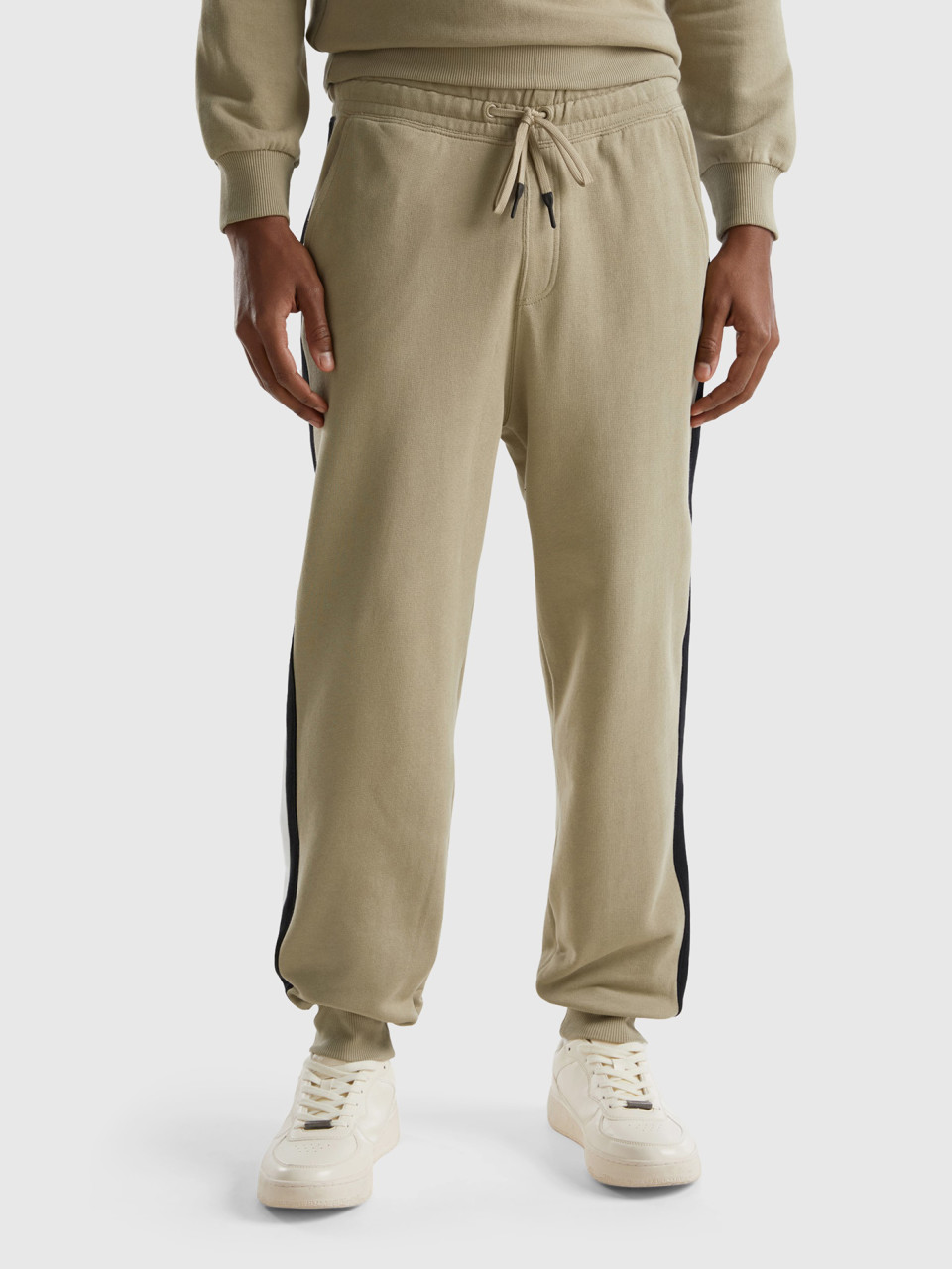 Benetton, Sage Green Joggers With Stripes, Light Green, Men