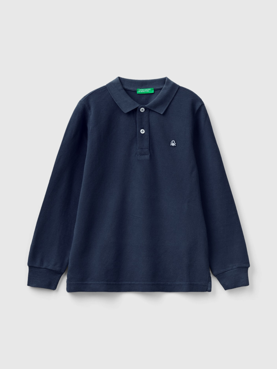 Benetton, 100% Organic Cotton Long Sleeve Polo, Dark Blue, Kids