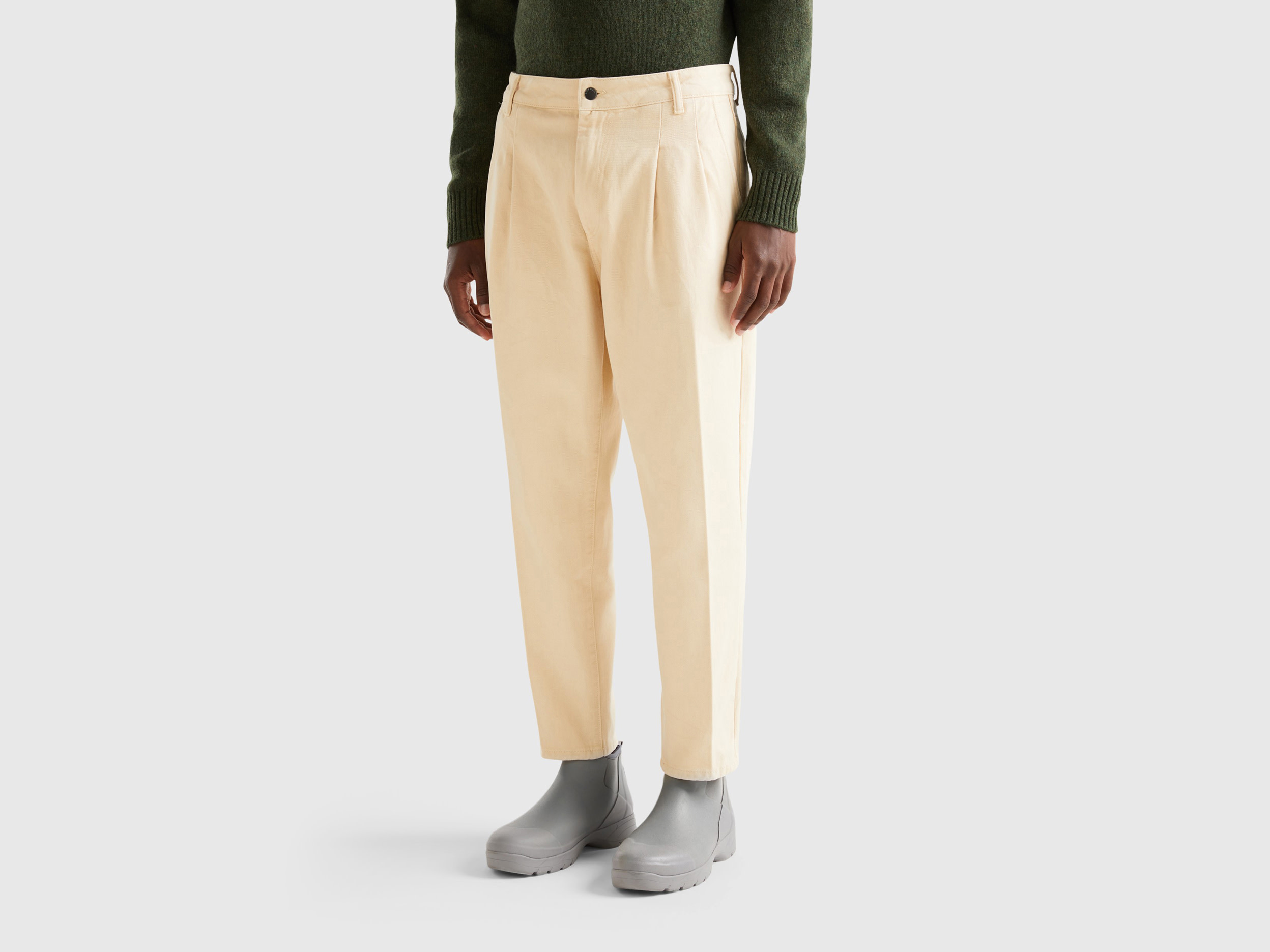 benetton, pantalon à pinces en coton, taille 42, beige, homme