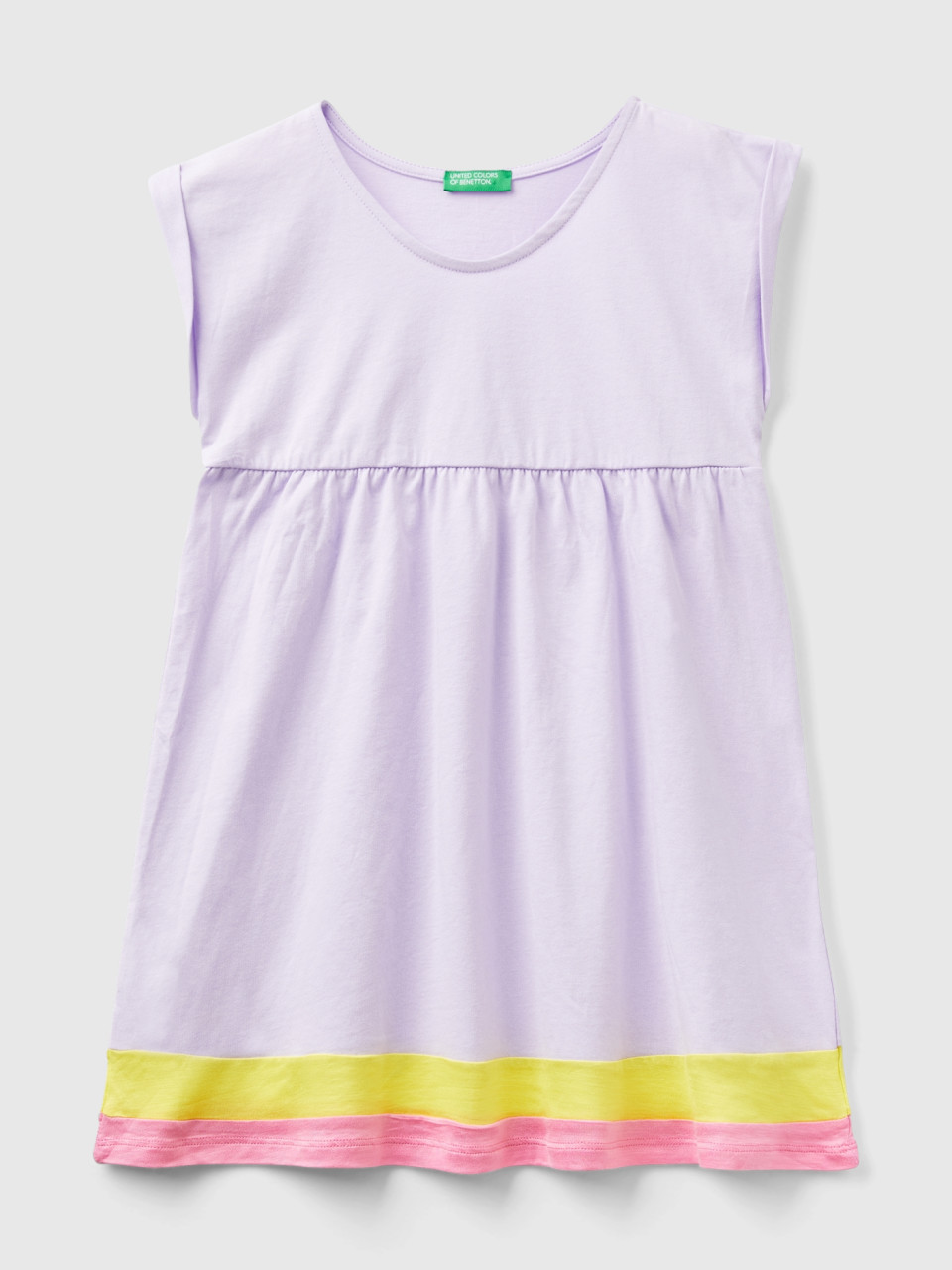 Benetton, Short Dress In Pure Cotton, Lilac, Kids