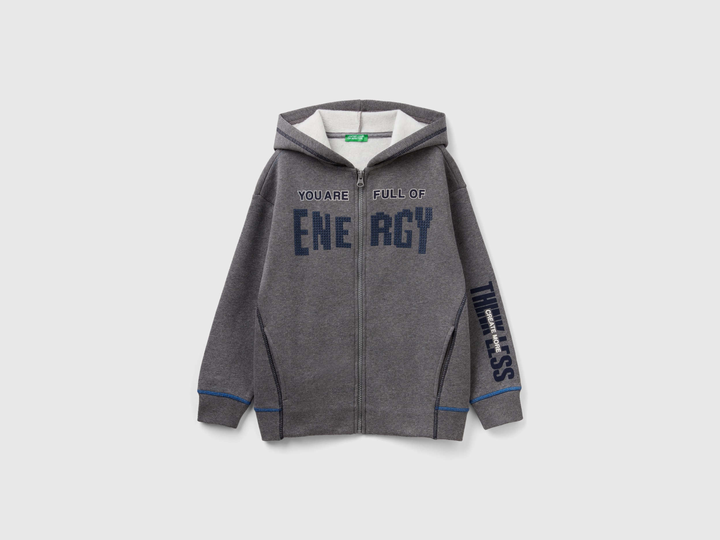 Benetton, Warm Oversized Sweatshirt With Zip, size S, Dark Gray, Kids