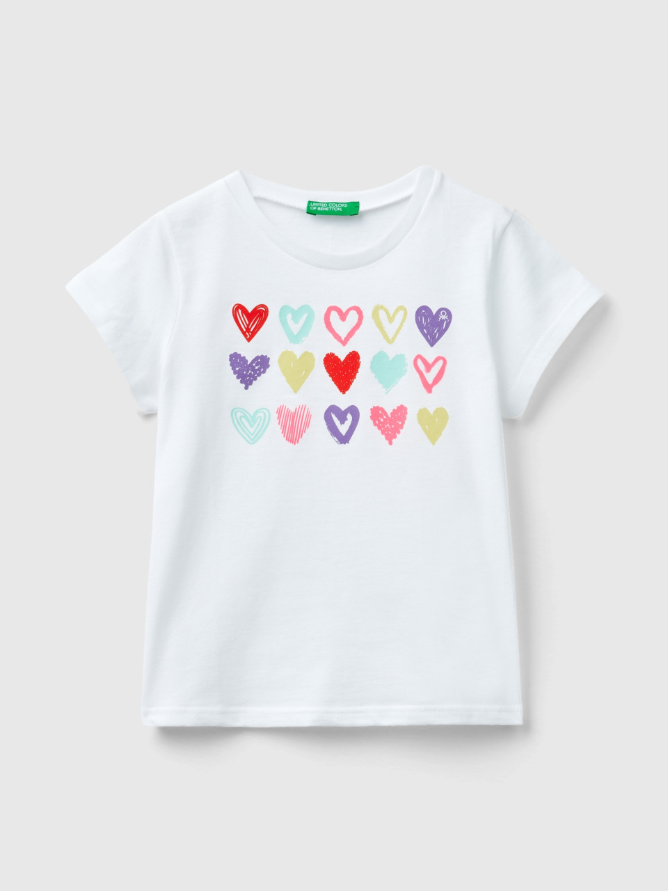 Benetton, Camiseta Con Detalles Flúor, Blanco, Niños