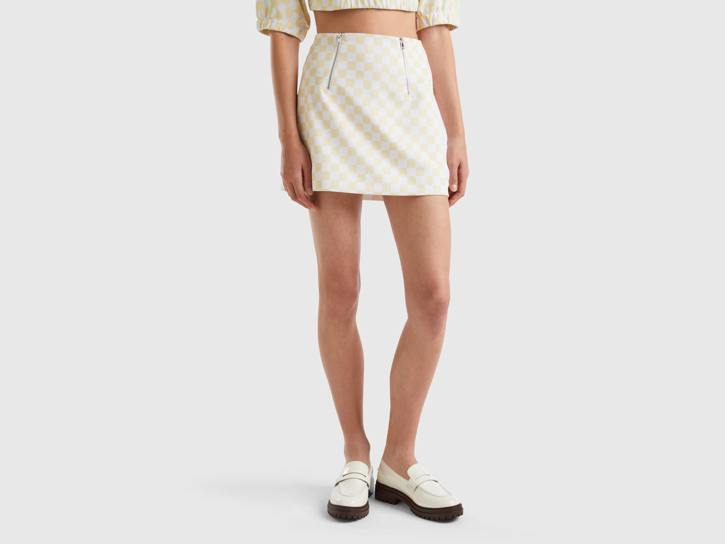 Benetton, Checkered Mini Skirt, size 16, Yellow, Women