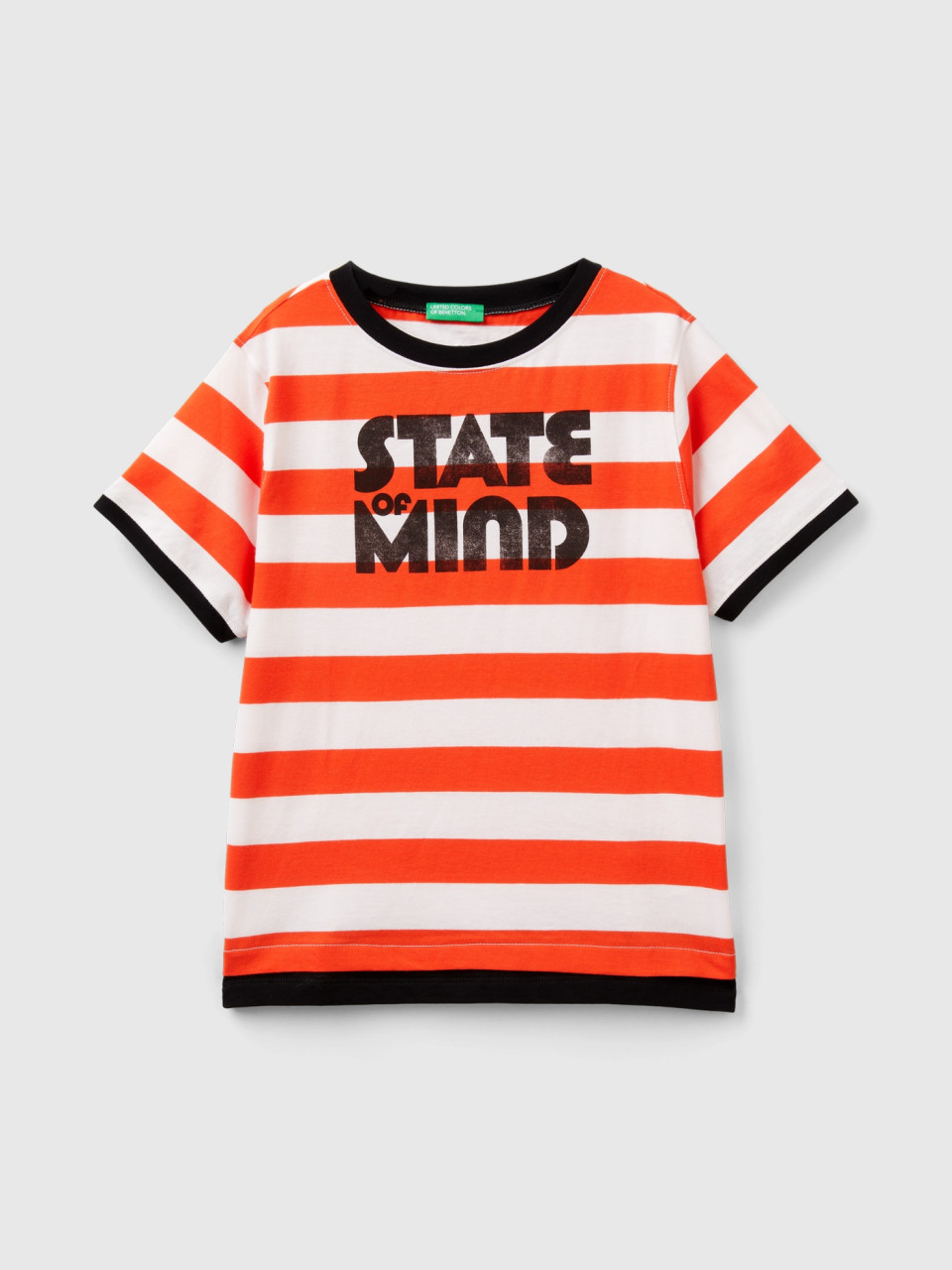 Benetton, Striped T-shirt With Slogan, Multi-color, Kids