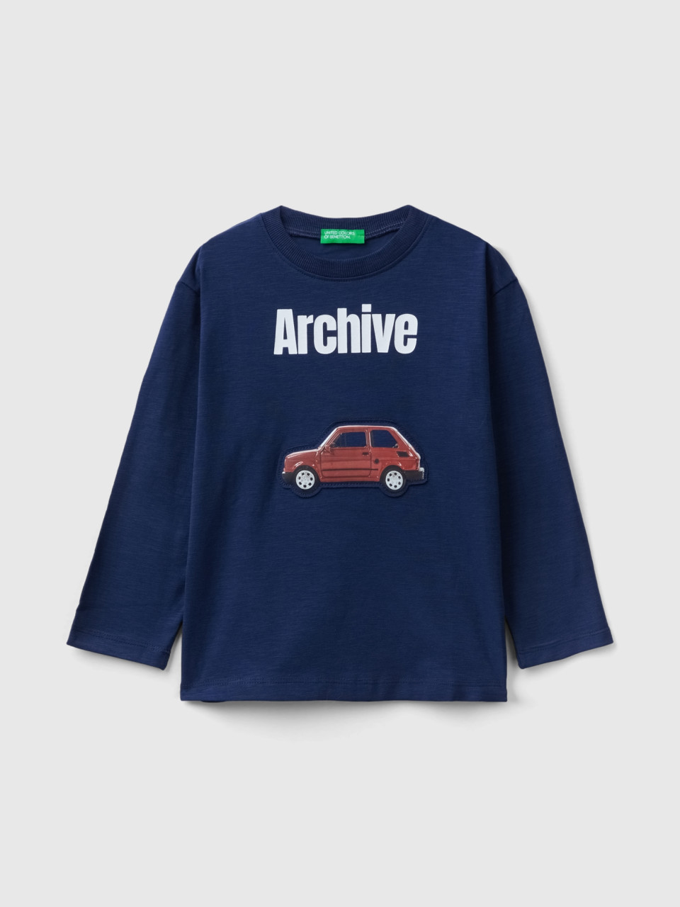 Benetton, Oversized Fit T-shirt With Print And Patch, Dark Blue, Kids
