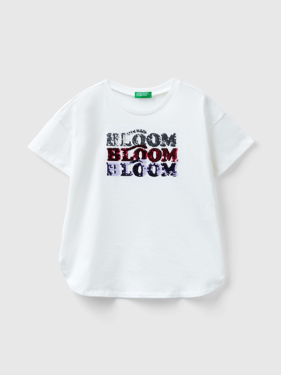Benetton, T-shirt With Reversible Sequins, White, Kids