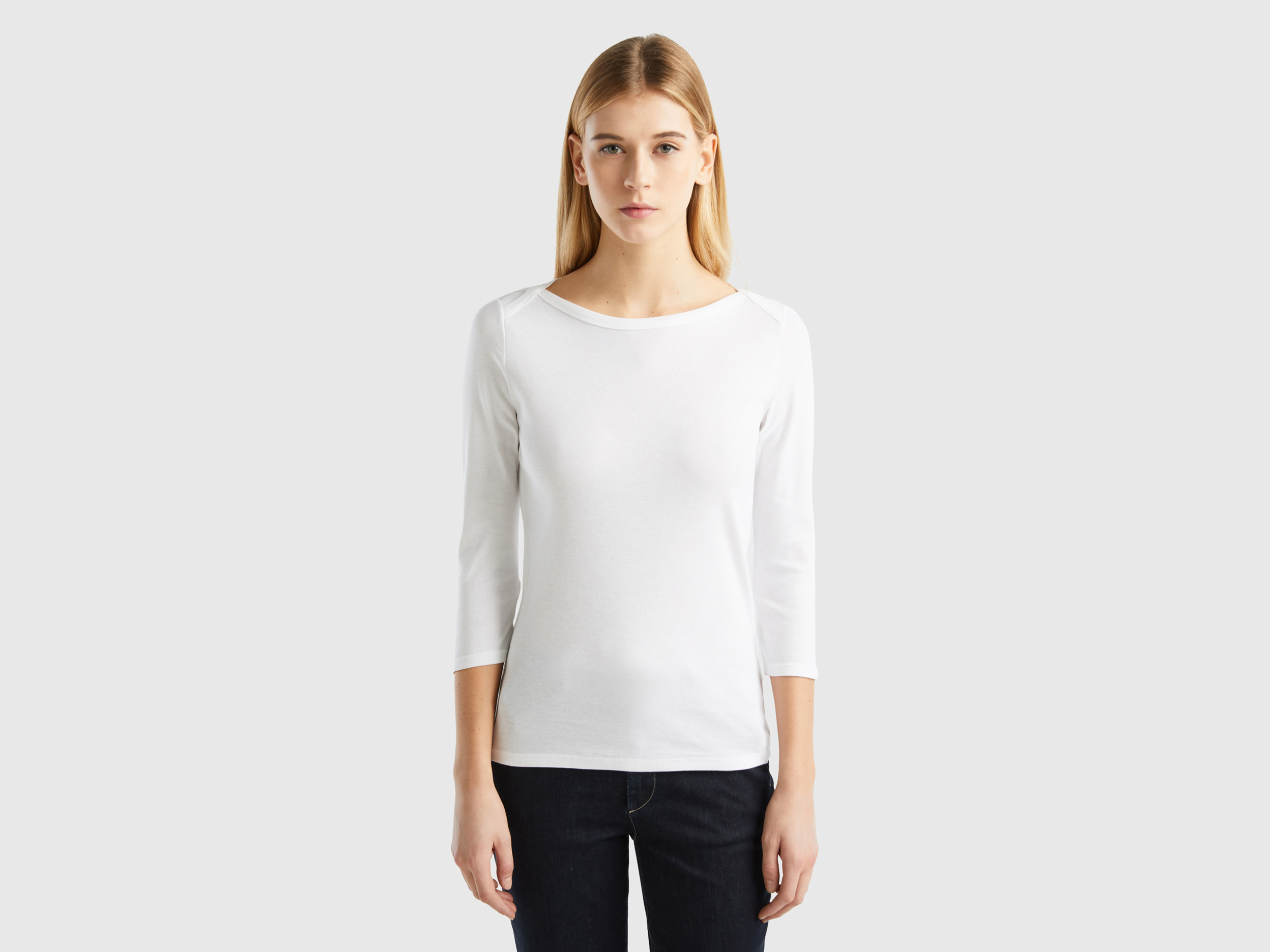Benetton, T-shirt With Boat Neck In 100% Cotton, size XXS, White, Women