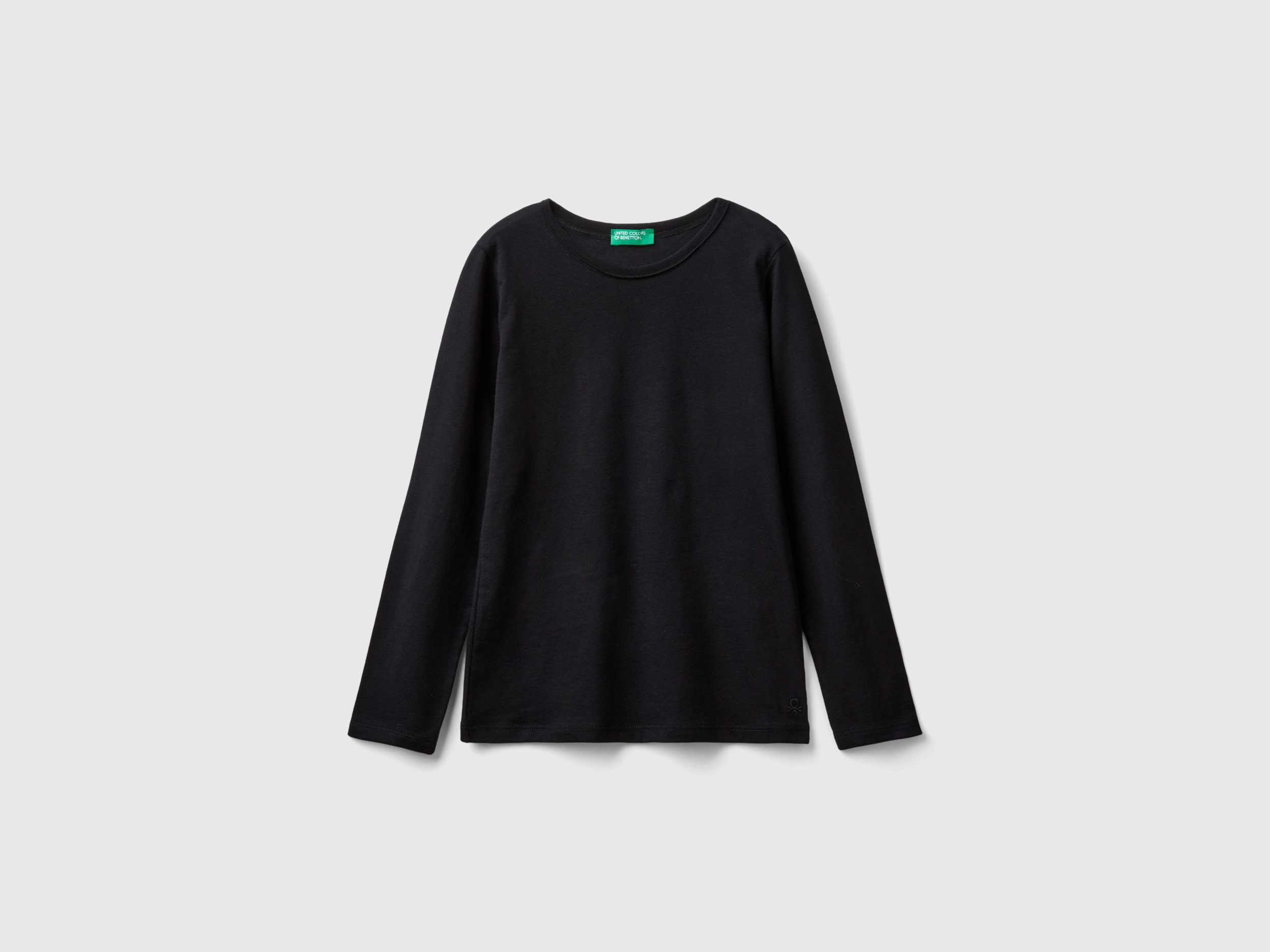 Benetton, T-shirt A Manica Lunga In Cotone Bio, Nero, Bambini