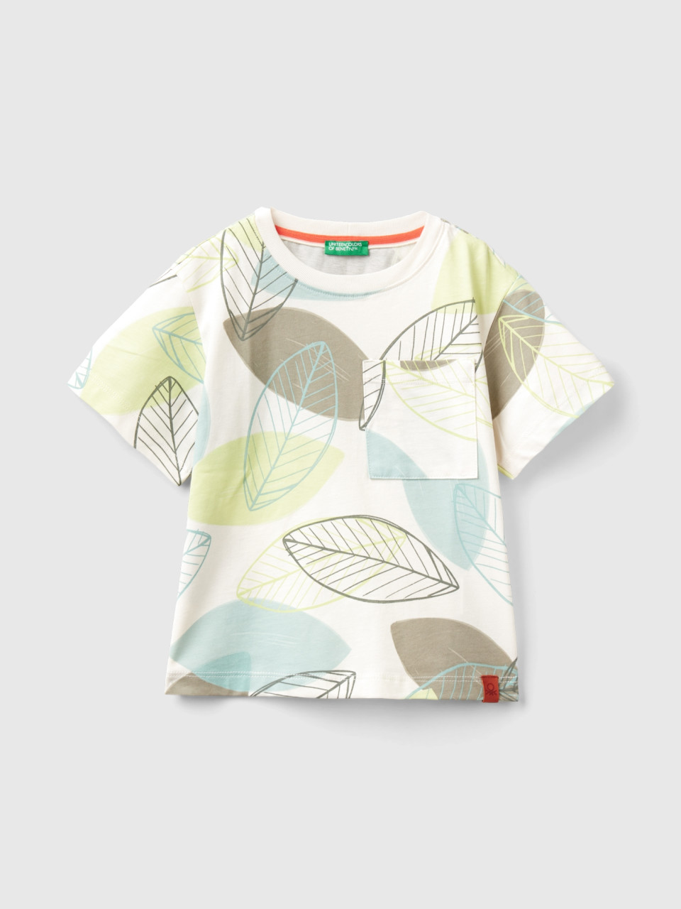 Benetton, T-shirt Mit Blätterdruck, Cremeweiss, male