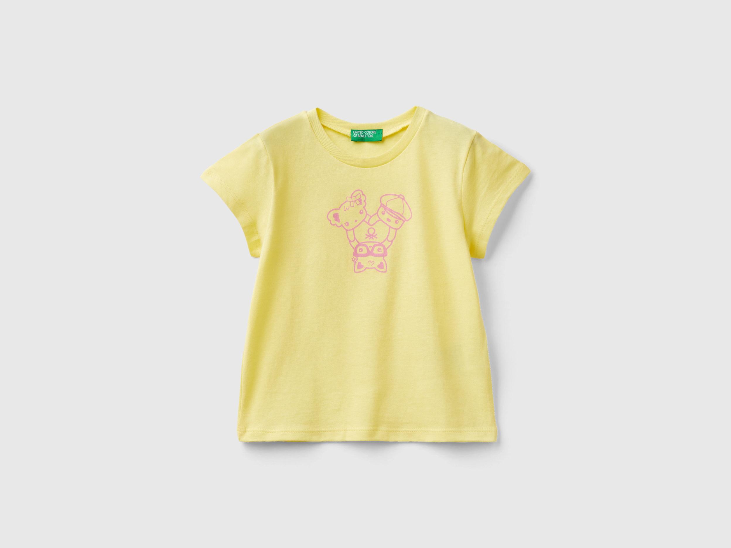 Image of Benetton, 100% Cotton T-shirt With Print, size 104, Yellow, Kids