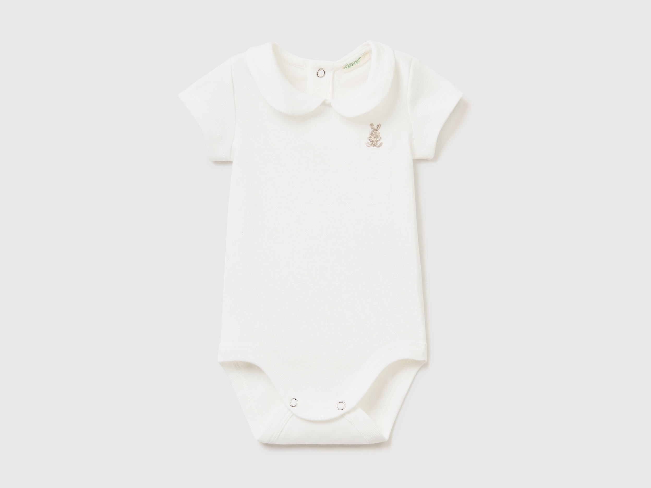 Image of Benetton, Onesie With Collar In Organic Cotton, size 74, Creamy White, Kids