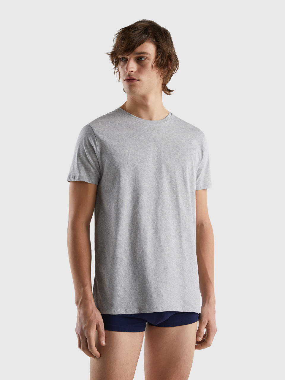 Benetton, Long Fiber Cotton T-shirt, Light Gray, Men