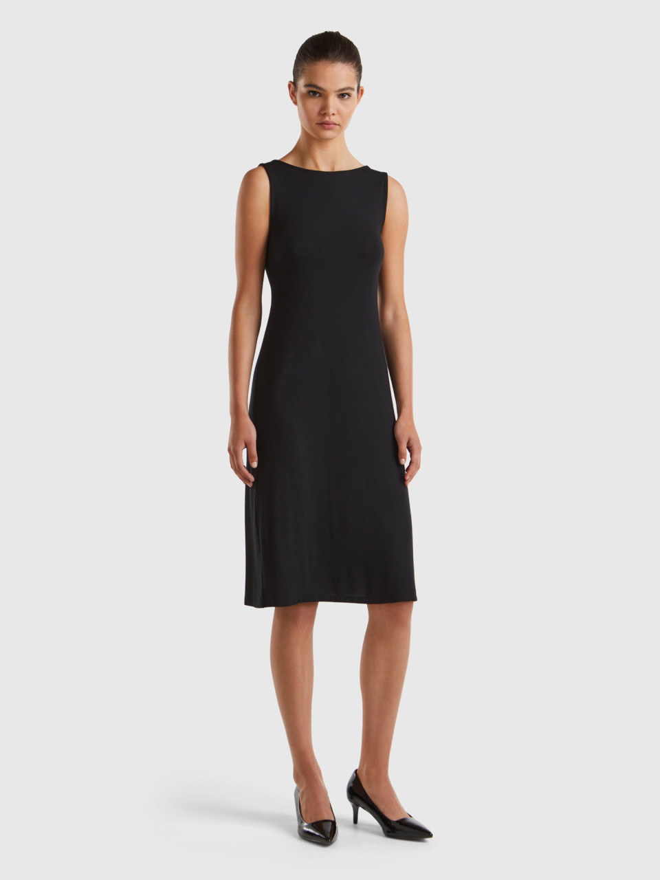 Benetton, Reversible Dress In Stretch Viscose, Black, Women