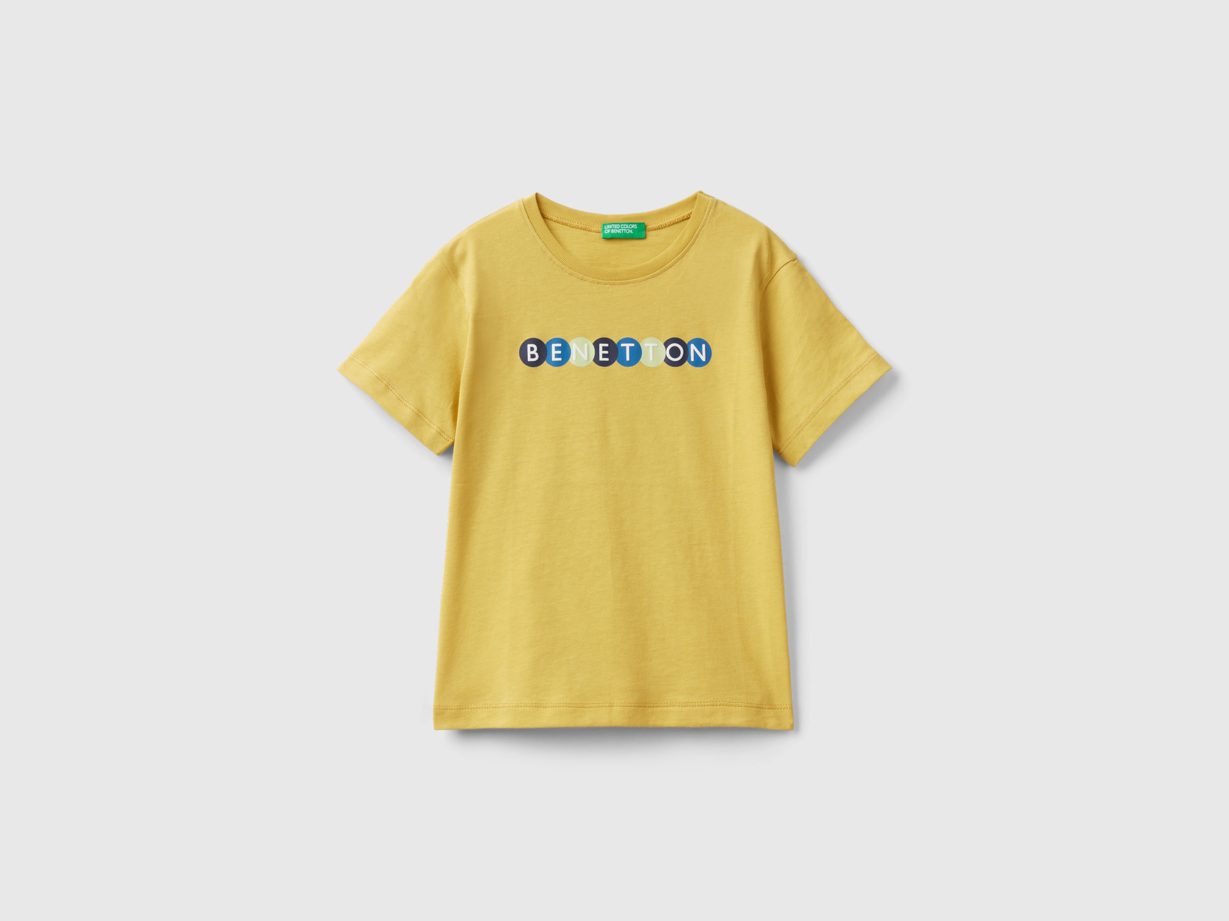 Image of Benetton, T-shirt With Print In 100% Organic Cotton, size 116, Mustard, Kids
