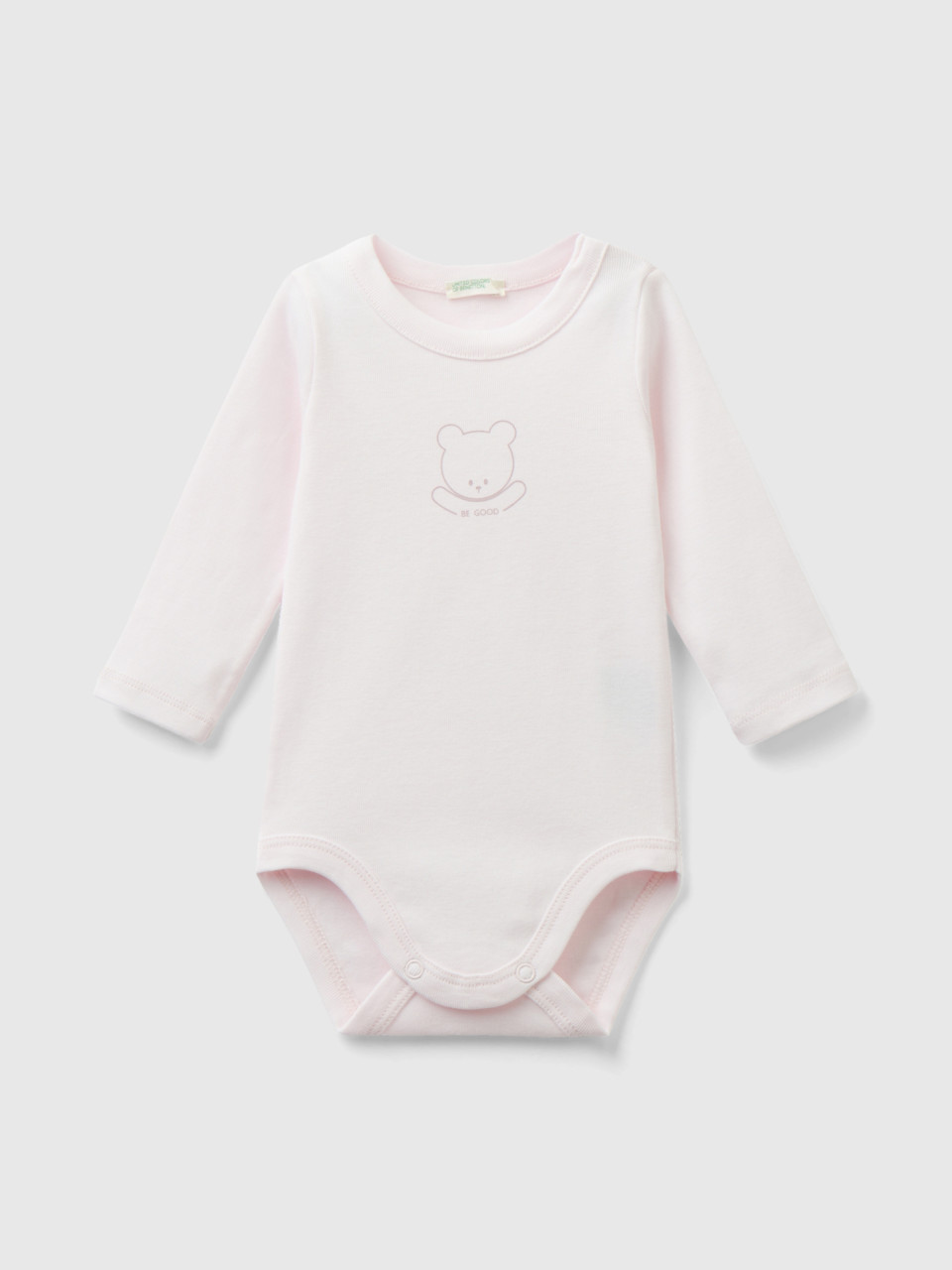 Benetton, Long Sleeve Bodysuit In Organic Cotton, Soft Pink, Kids