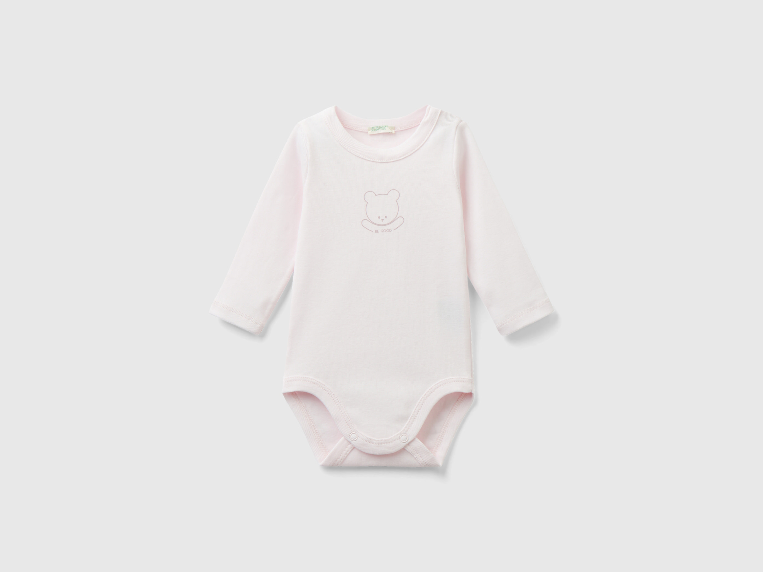 Benetton, Long Sleeve Bodysuit In Organic Cotton, size 12-18, Soft Pink, Kids
