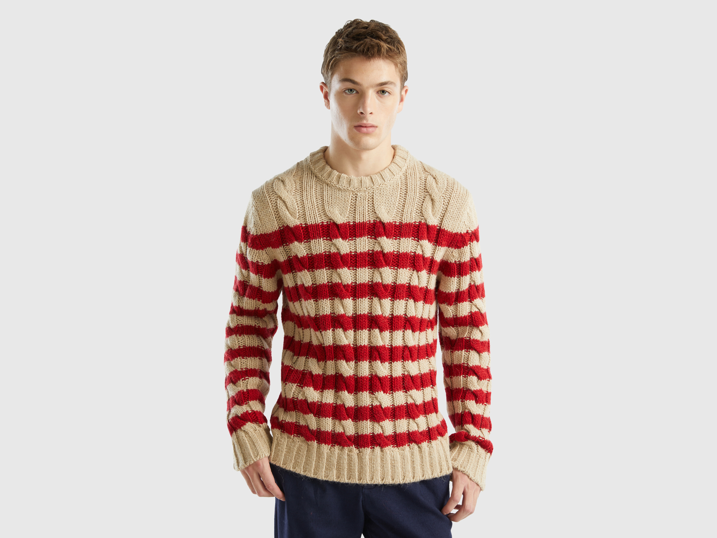Benetton, Striped Sweater In Alpaca And Wool Blend, size XXL, Red, Men