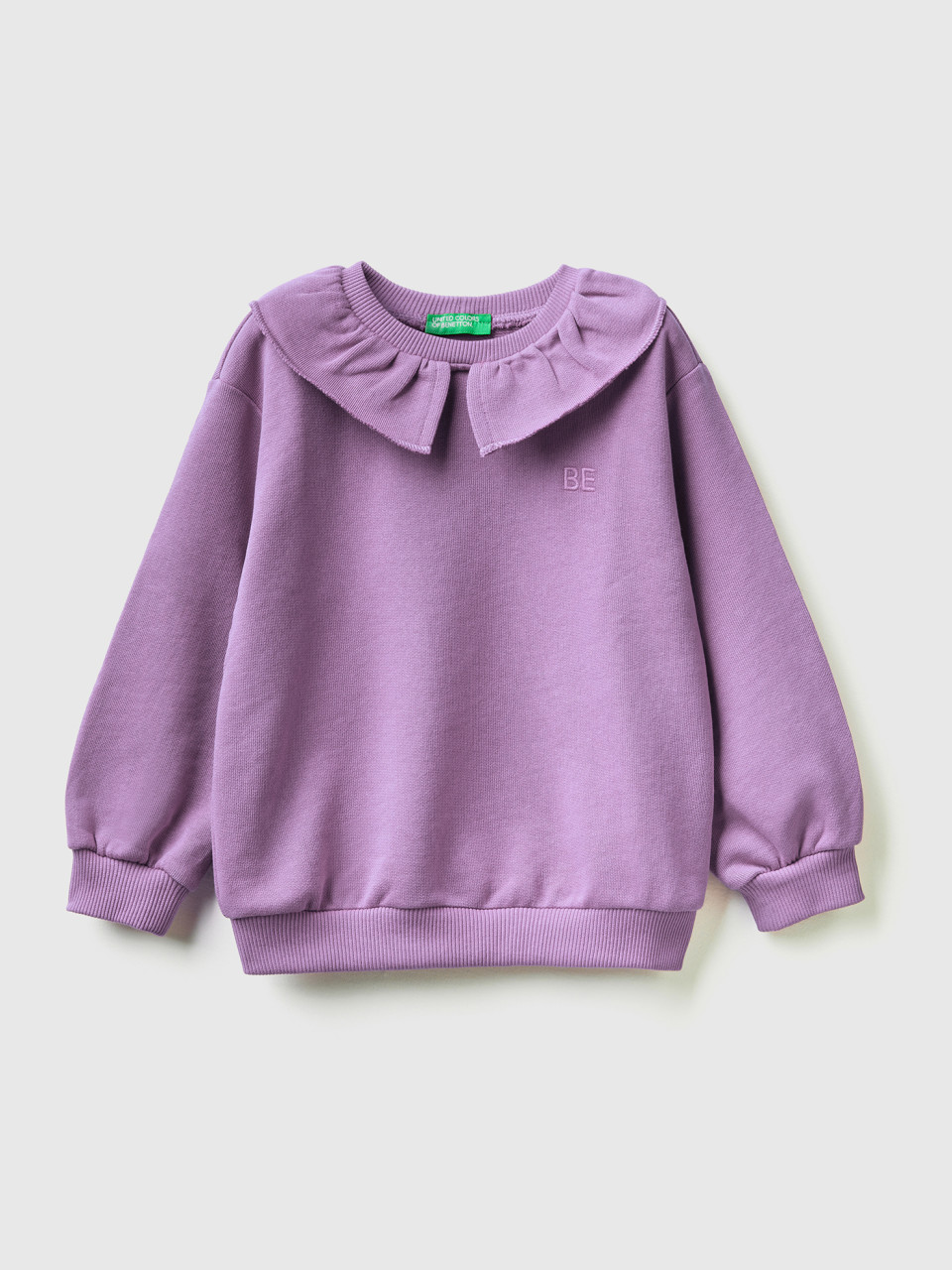 Benetton, Sweatshirt With Collar And be Embroidery, Mauve, Kids