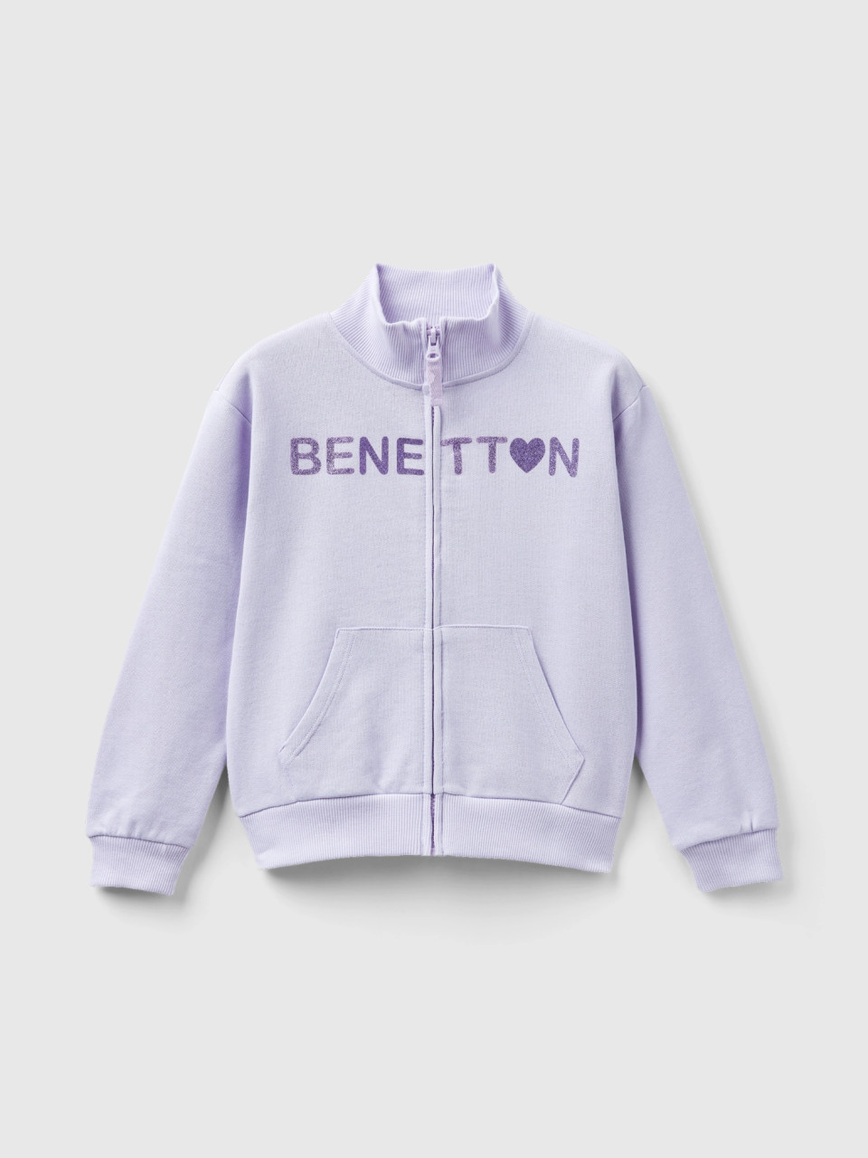 Benetton, Sweatshirt Mit Reißverschluss Und Kragen, Flieder, female