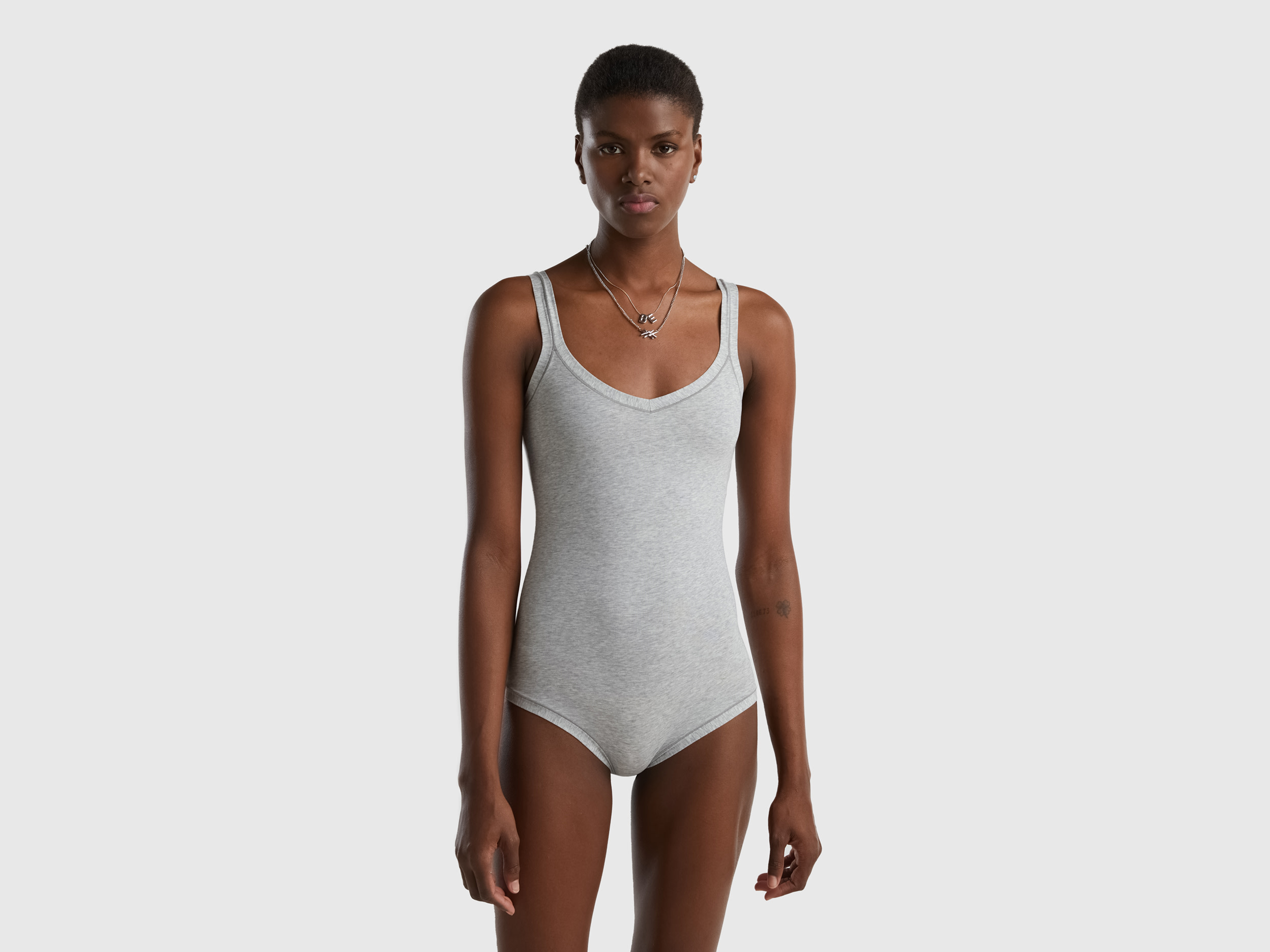 Benetton, Super Stretch Organic Cotton Bodysuit, size OS, Light Gray, Women