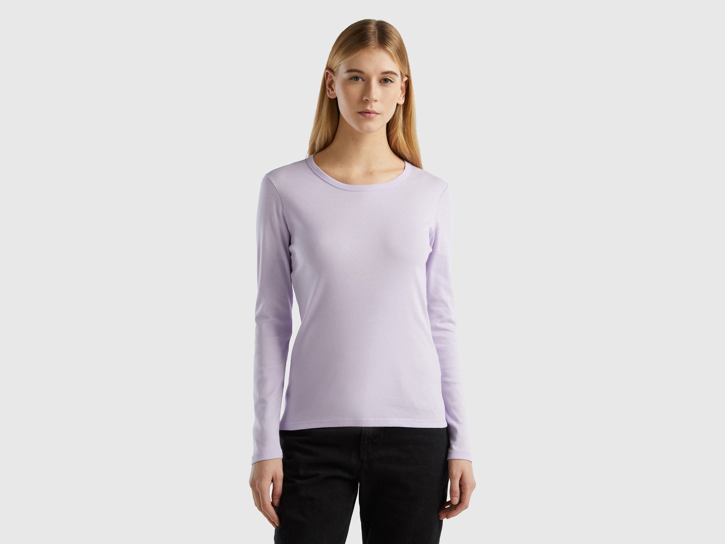 Benetton, Long Sleeve Pure Cotton T-shirt, size S, Lilac, Women