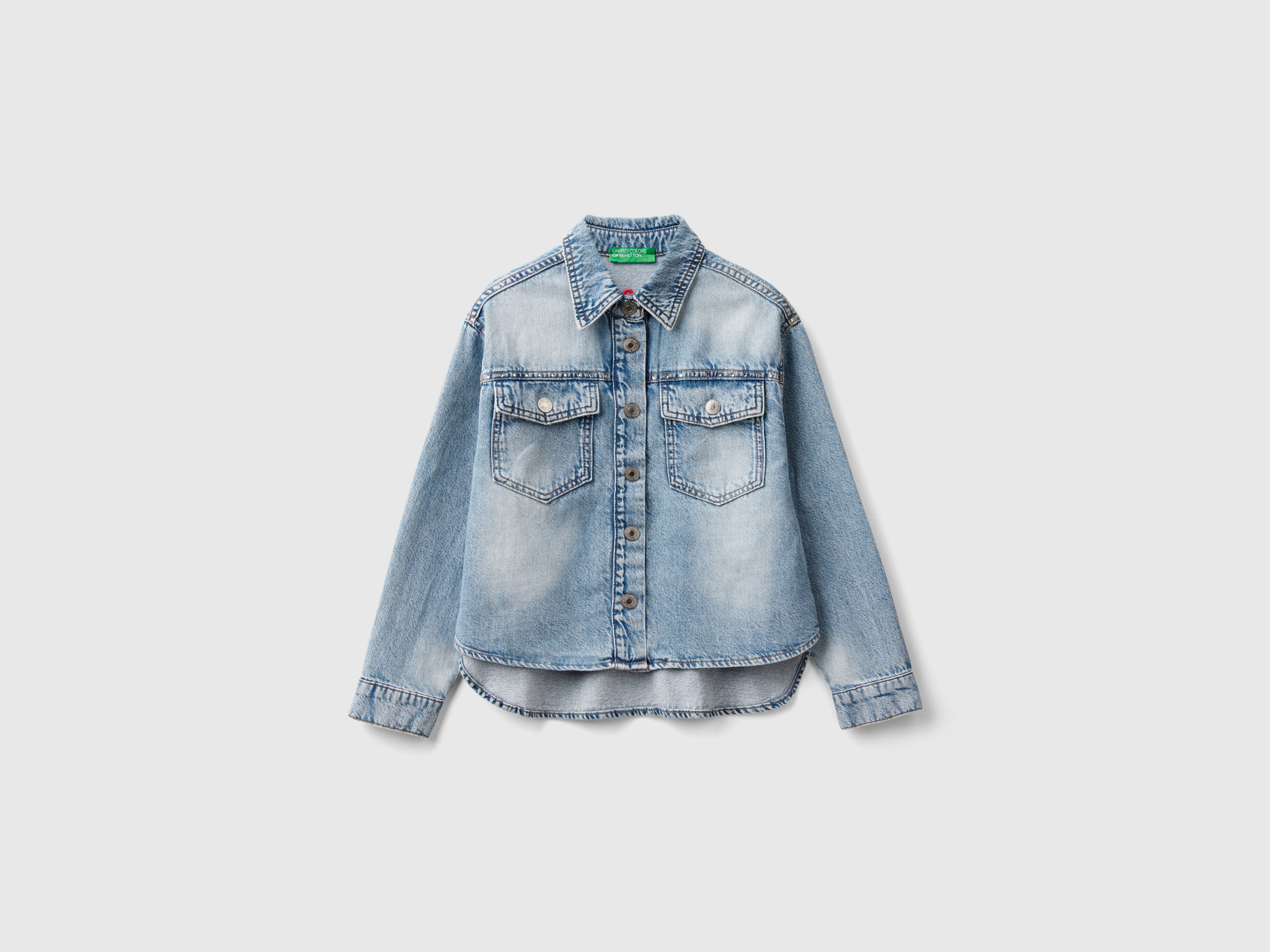 Benetton, Camicia Di Jeans Con Strass, Azzurro, Bambini