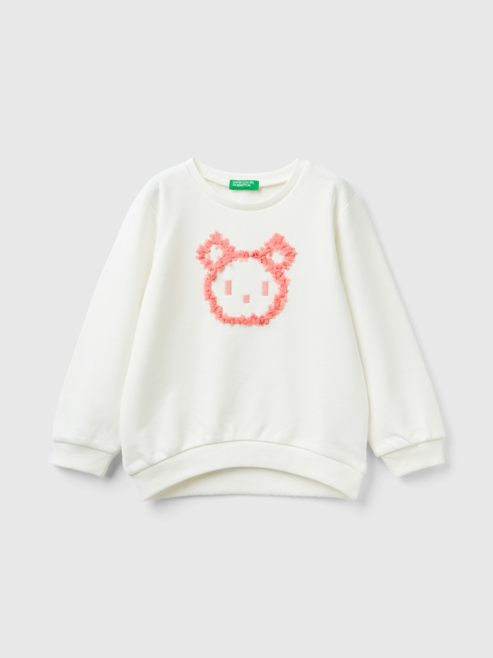 Benetton, Sweatshirt Mit Blütenapplikation, Cremeweiss, female