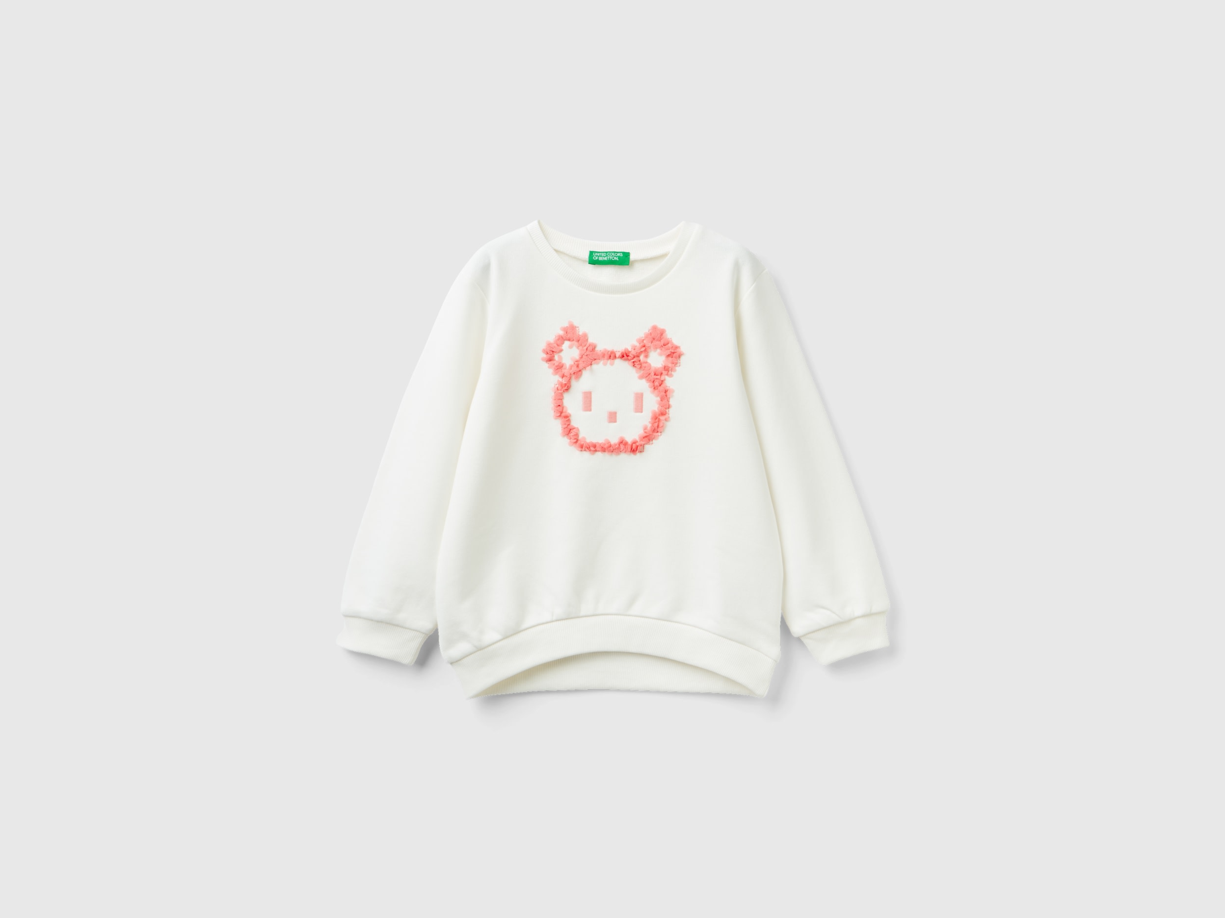 Benetton, Sweatshirt With Petal Applique, size 3-4, Creamy White, Kids
