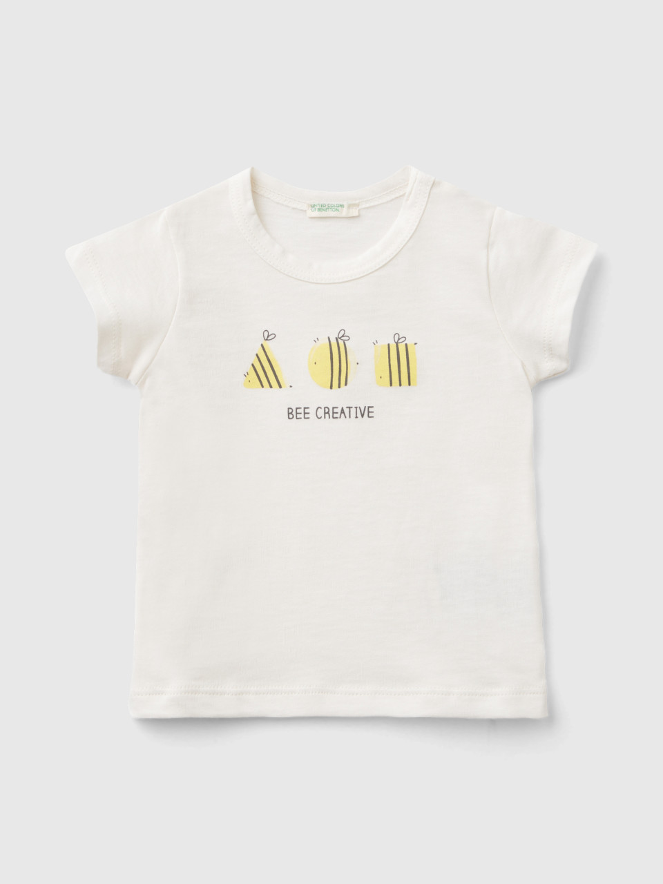 Benetton, Short Sleeve T-shirt In 100% Organic Cotton, Creamy White, Kids