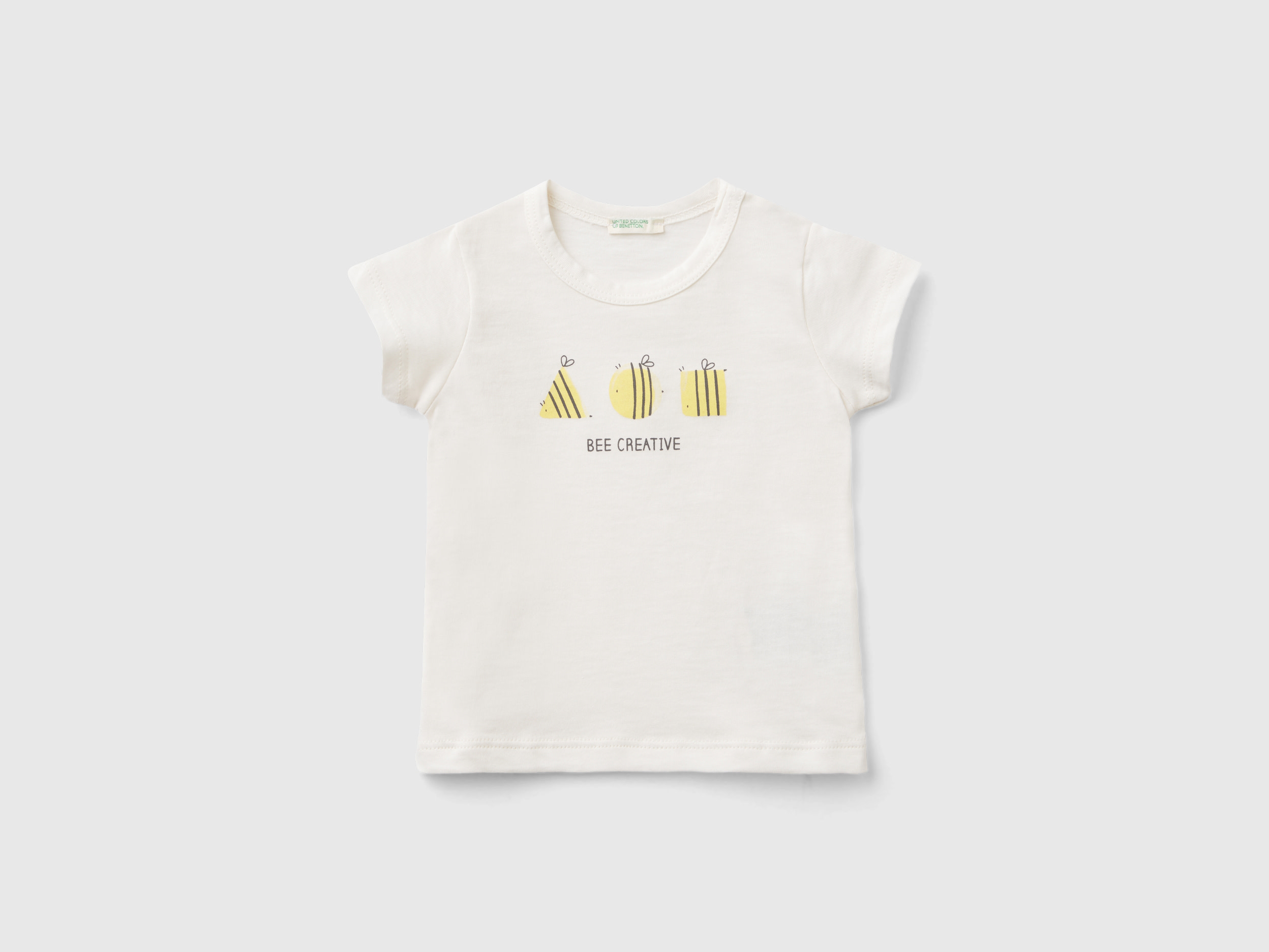 Benetton, Short Sleeve T-shirt In 100% Organic Cotton, size 0-1, Creamy White, Kids