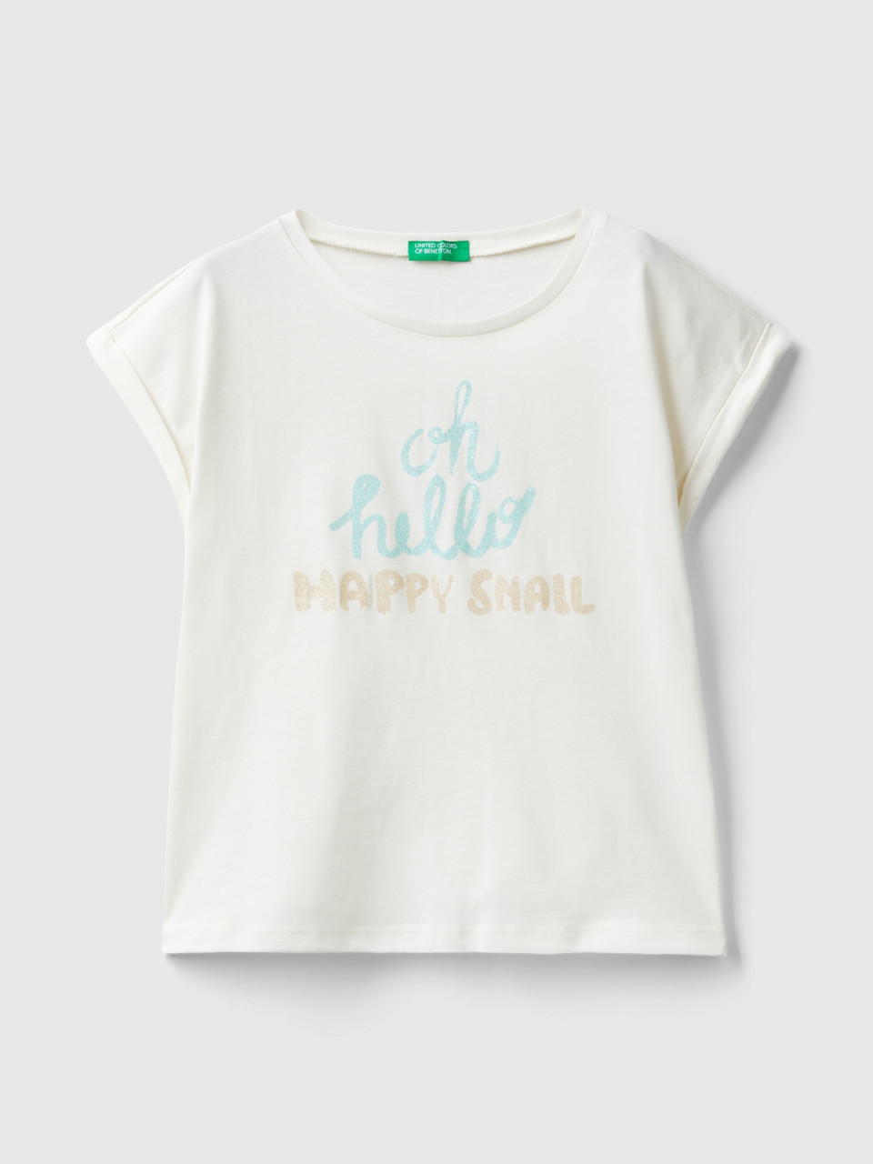 Benetton, T-shirt With Slogan Print, Creamy White, Kids