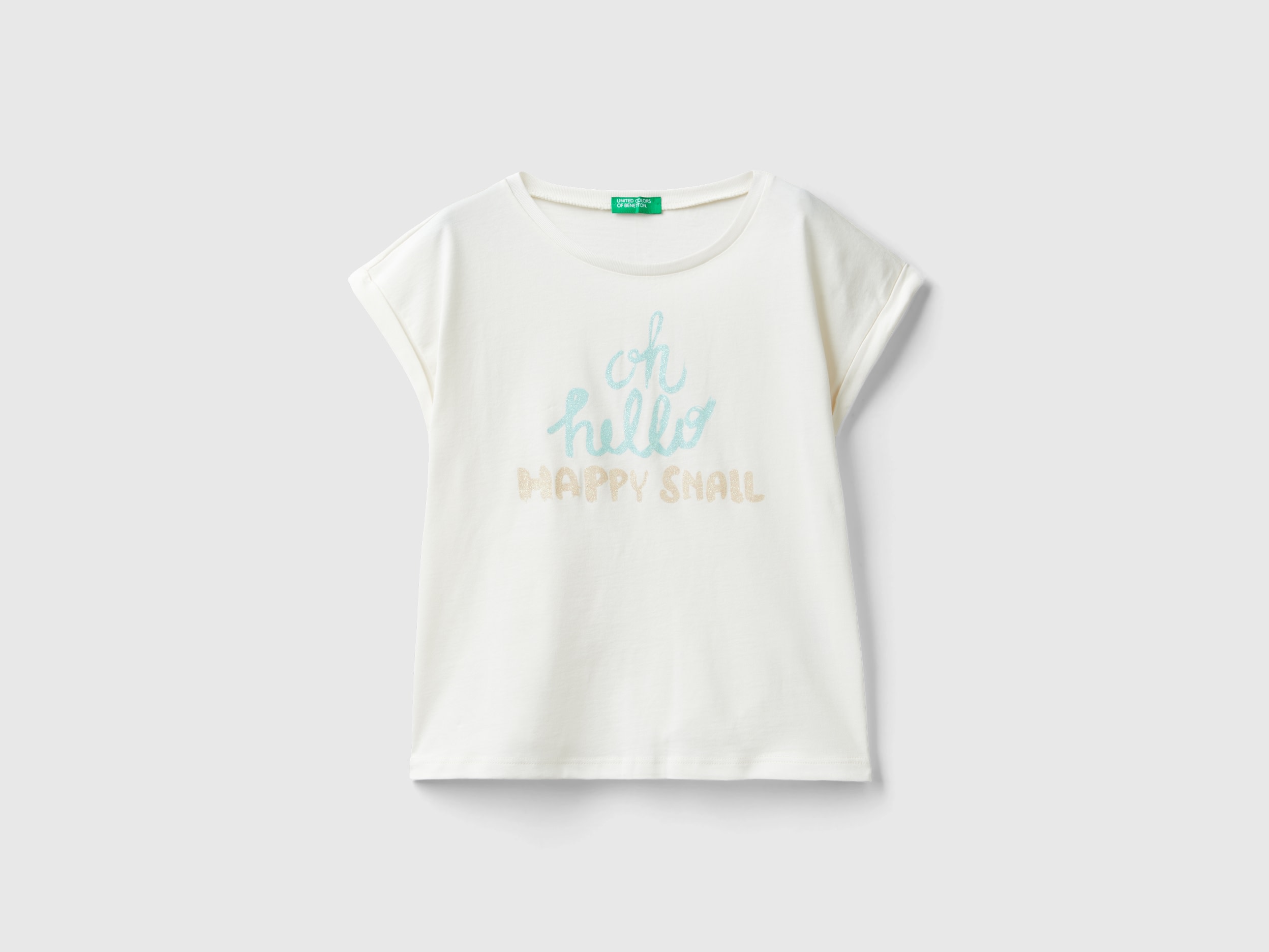 Image of Benetton, T-shirt With Slogan Print, size M, Creamy White, Kids