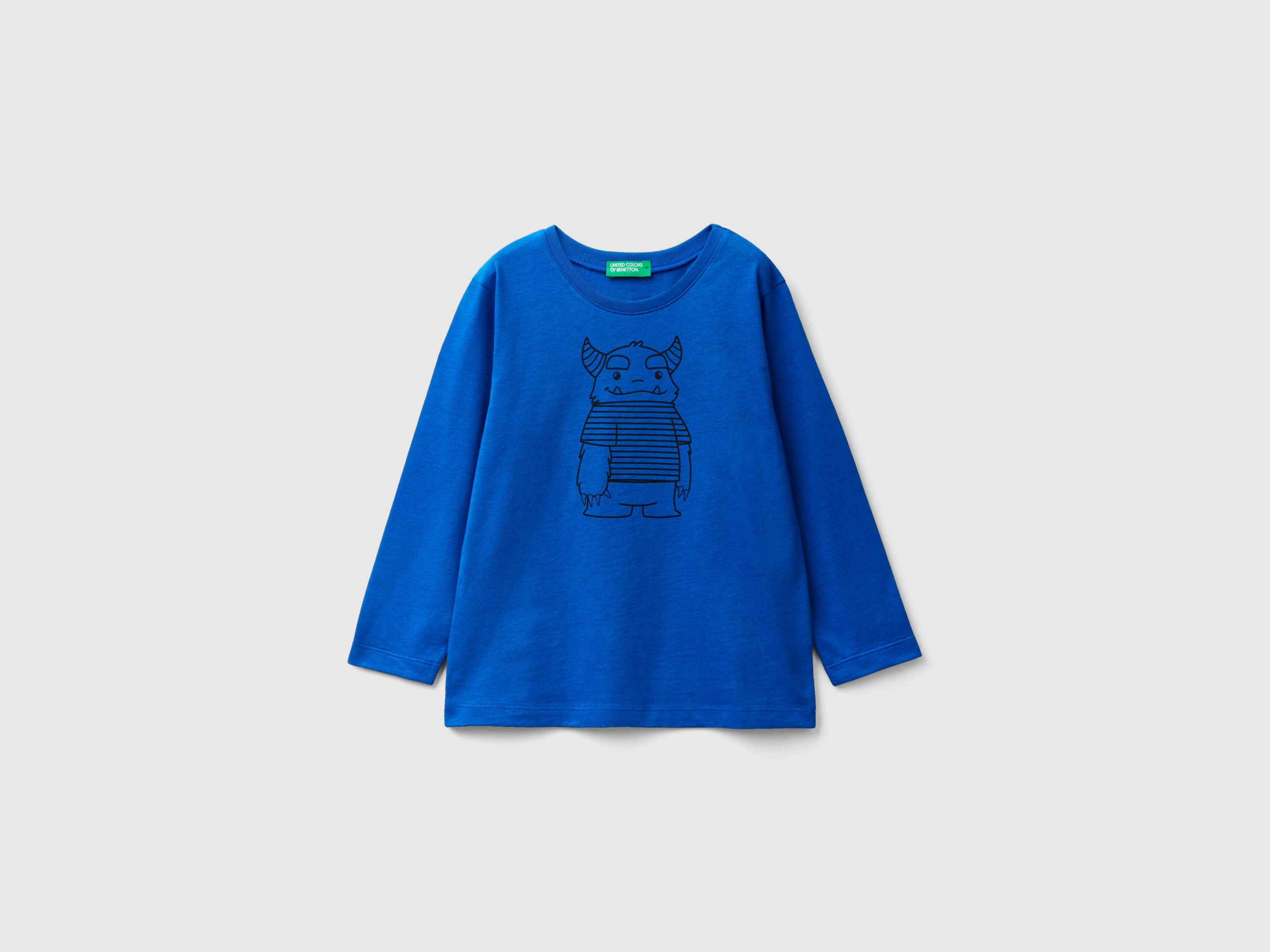 Benetton, Sweater In Cotton With Print, size 4-5, Bright Blue, Kids