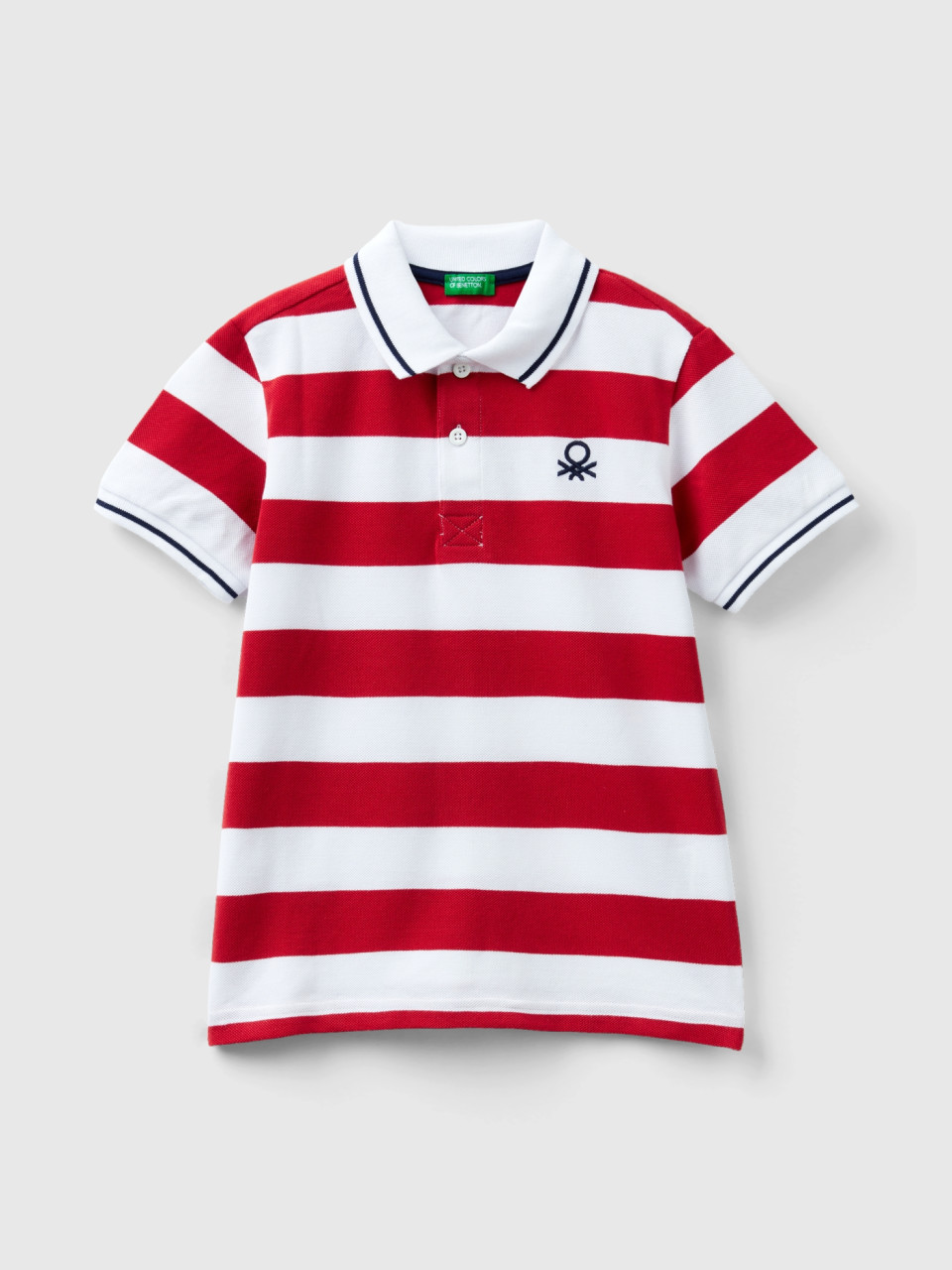 Benetton, Short Sleeve Polo With Stripes, Red, Kids