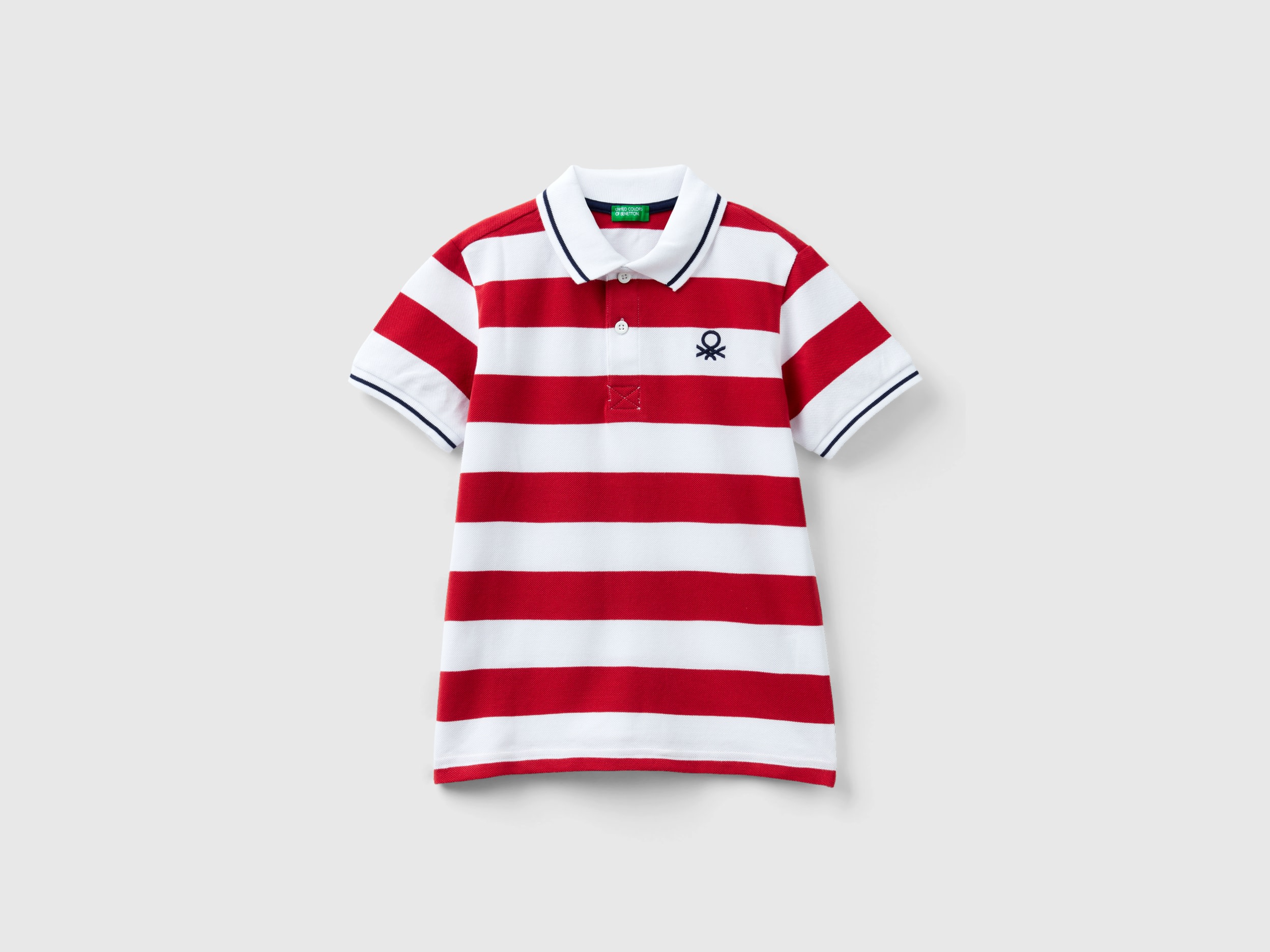 Benetton, Short Sleeve Polo With Stripes, size XL, Red, Kids