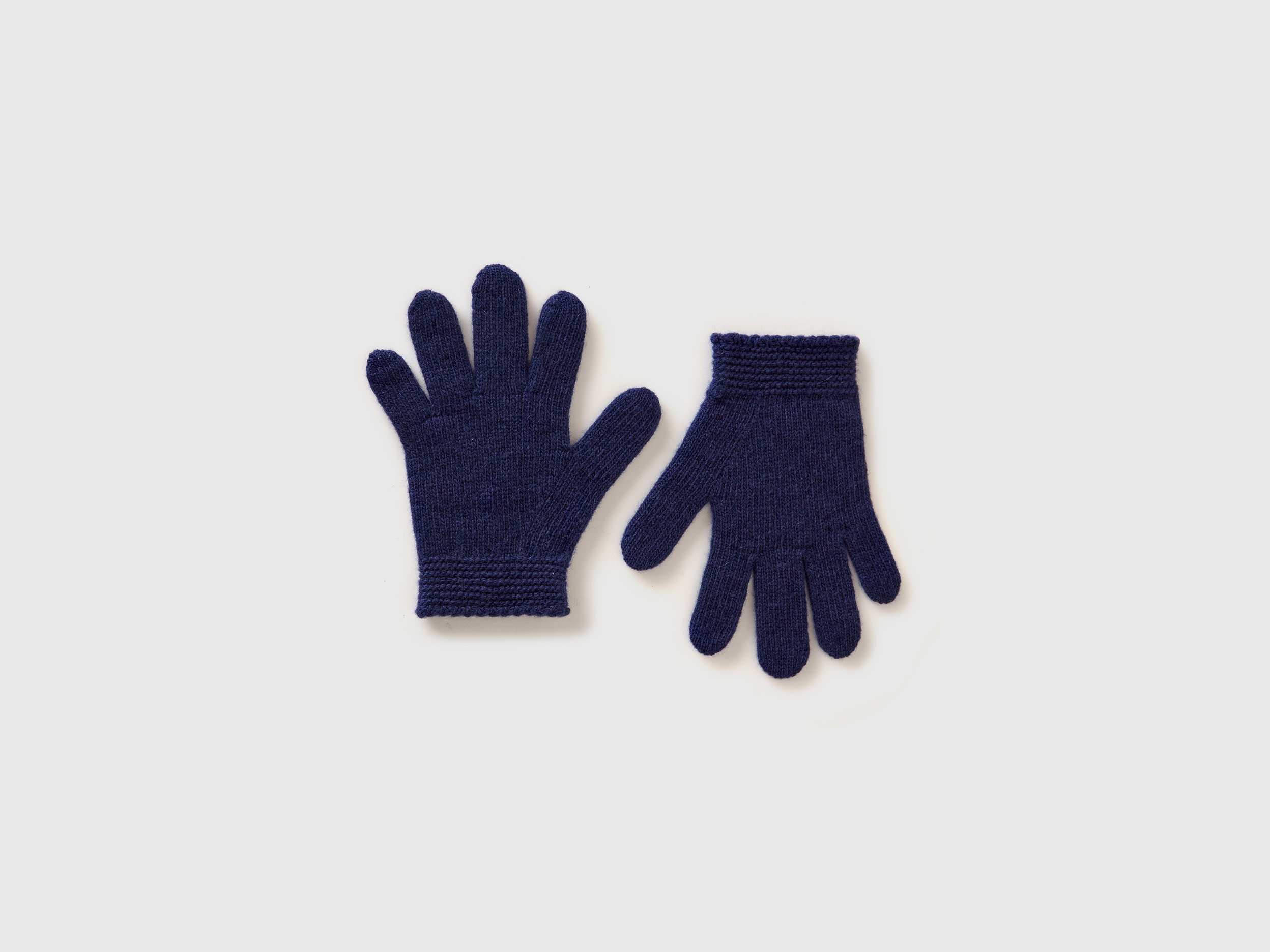 Benetton, Guanti In Misto Lana Stretch, Blu Scuro, Bambini