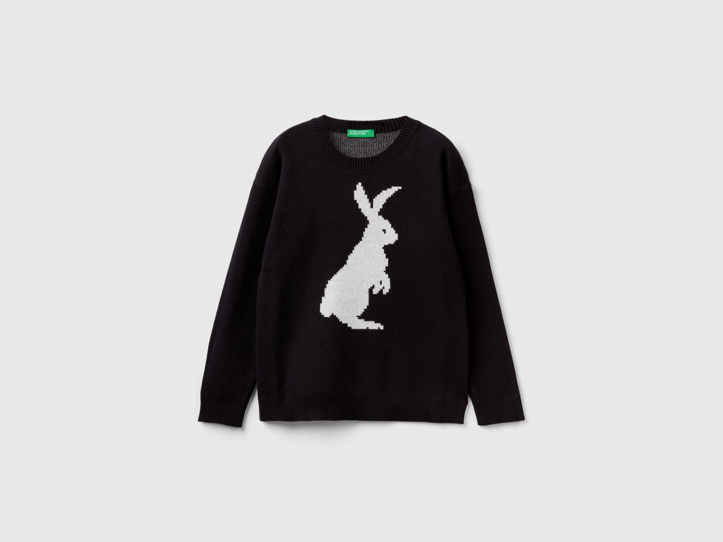 Benetton, Sweater With Bunny Design, size L, Black, Kids