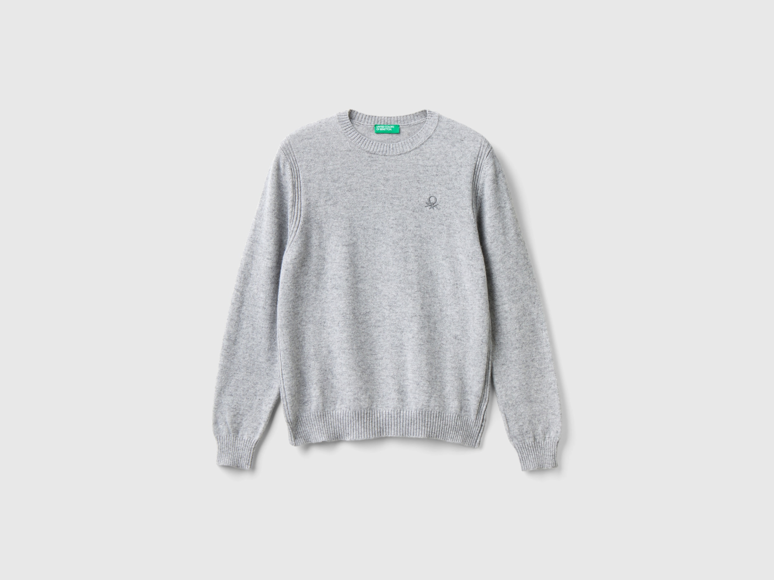 Benetton, Maglia In Misto Lana E Cashmere, Grigio Chiaro, Bambini