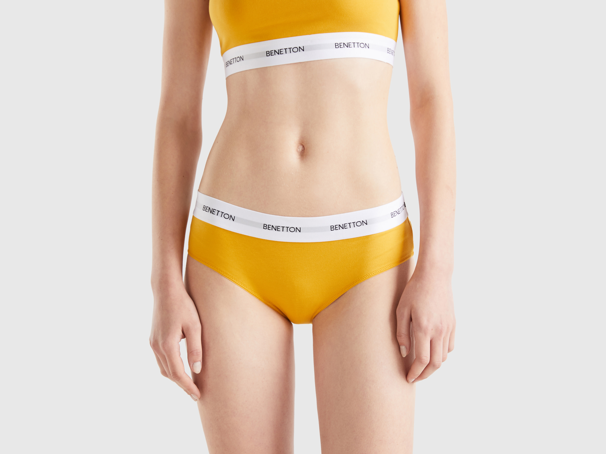 Benetton, High-rise Underwear In Organic Cotton, size S, Yellow, Women