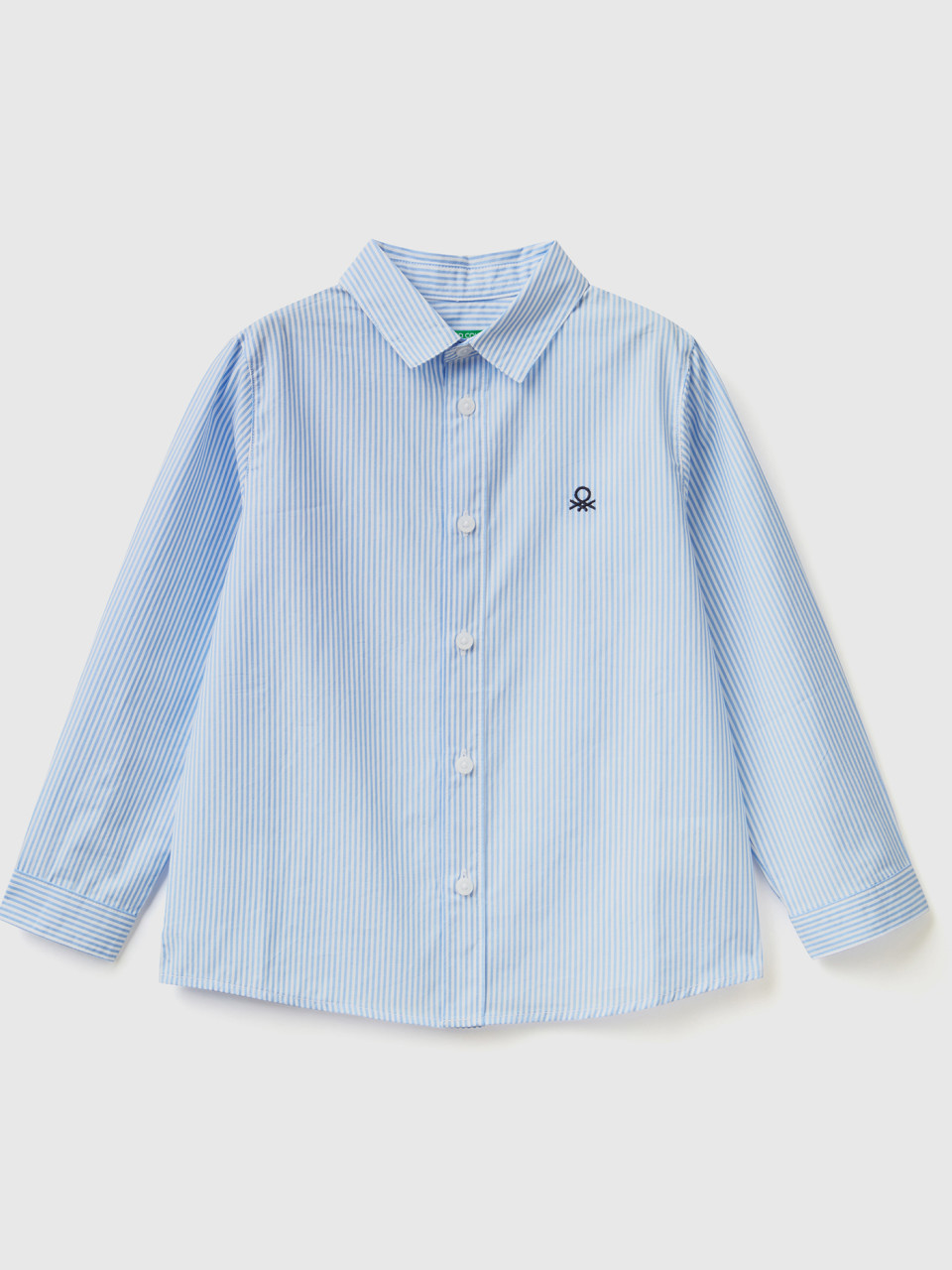 Benetton, Shirt In Pure Cotton, Sky Blue, Kids