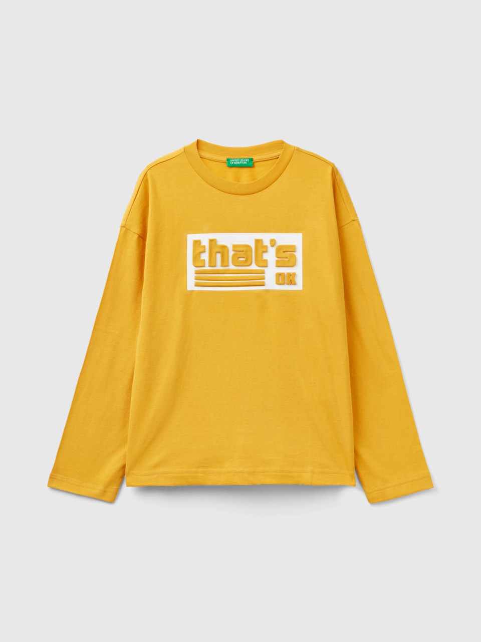 Benetton, T-shirt Aus Warmer Baumwolle Mit Print, Gelb, male