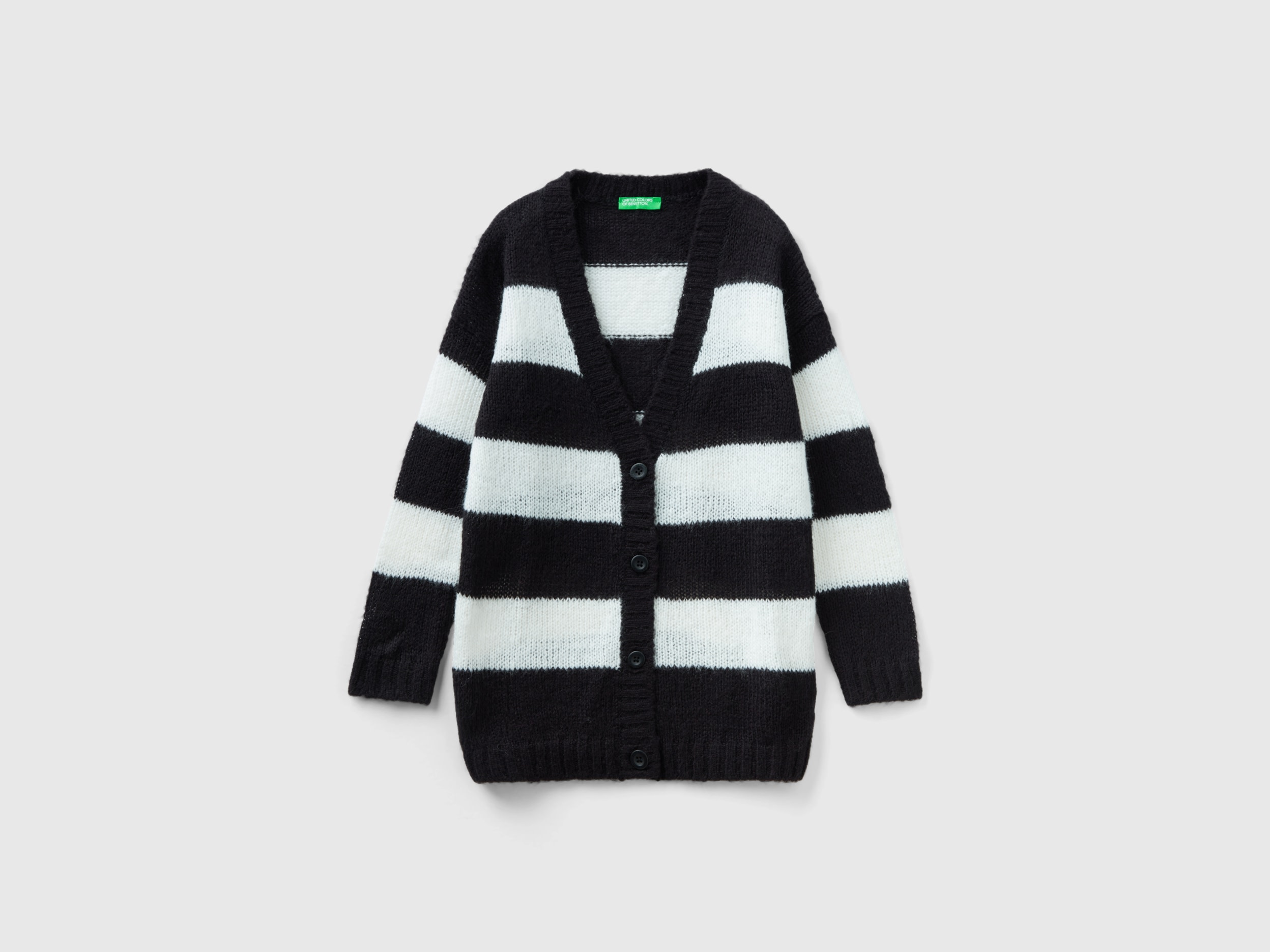 Benetton, Two-tone Striped Cardigan, size 2XL, Black, Kids
