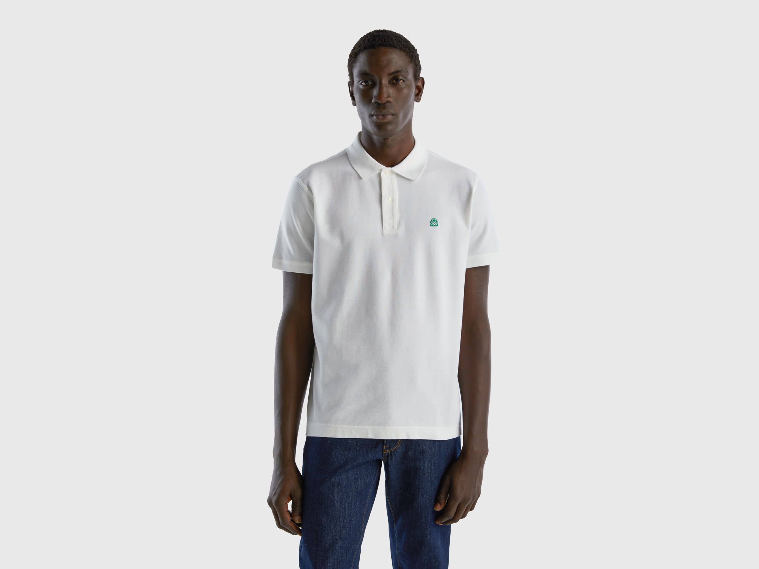 Image of Benetton, White Regular Fit Polo, size L, White, Men