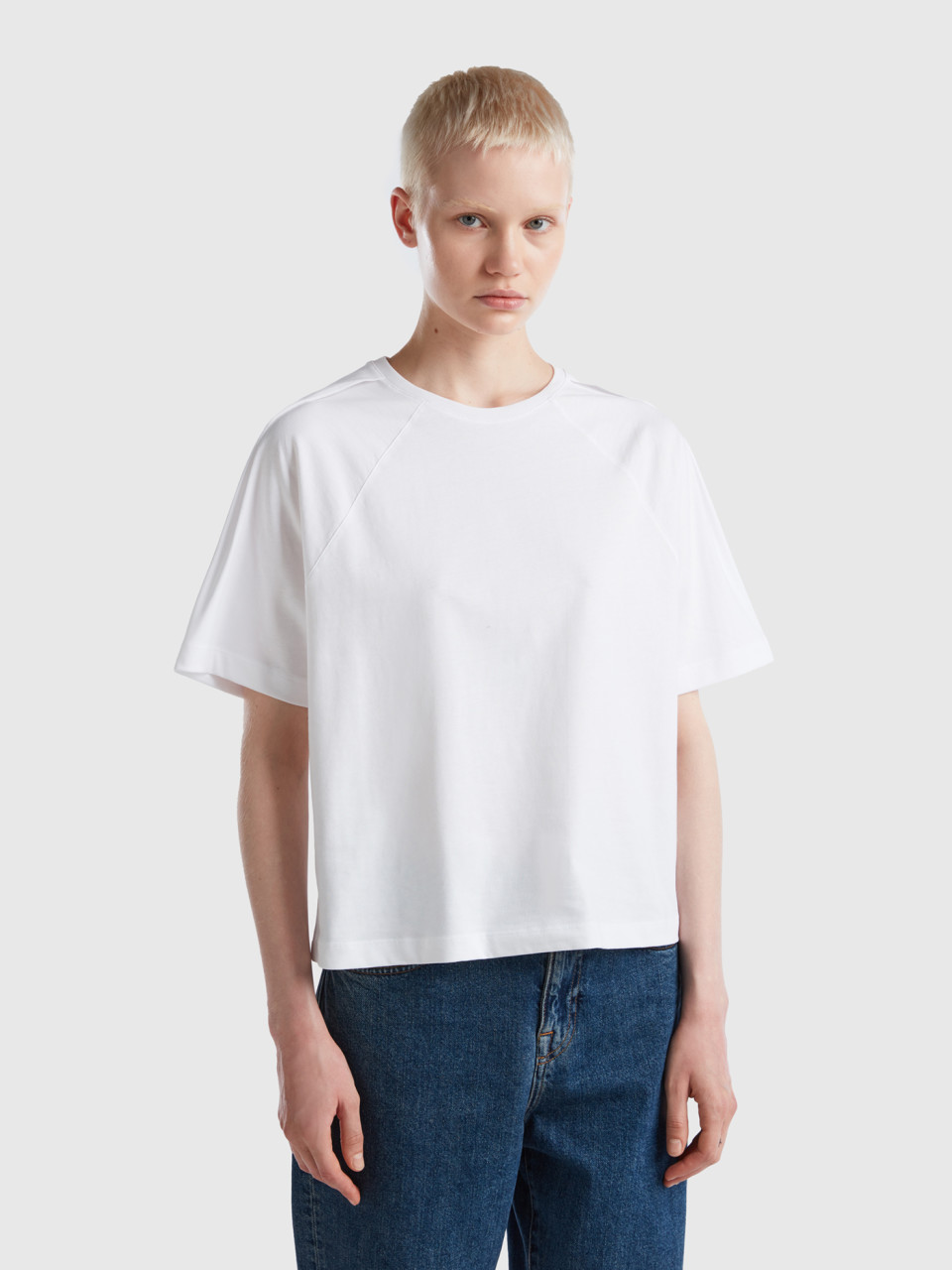 Benetton, Boxy Fit T-shirt, White, Women