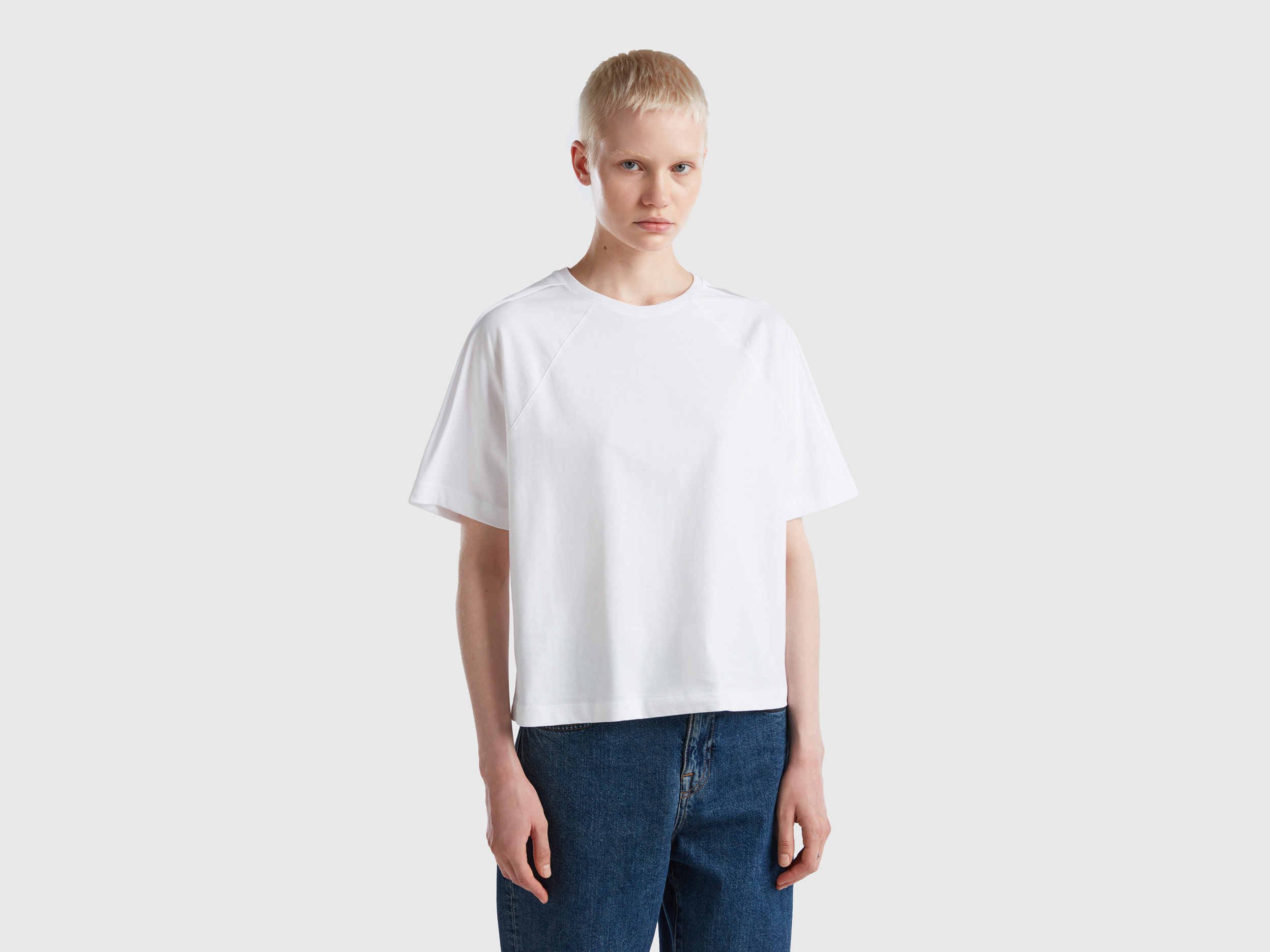 Benetton, Boxy Fit T-shirt, size L, White, Women