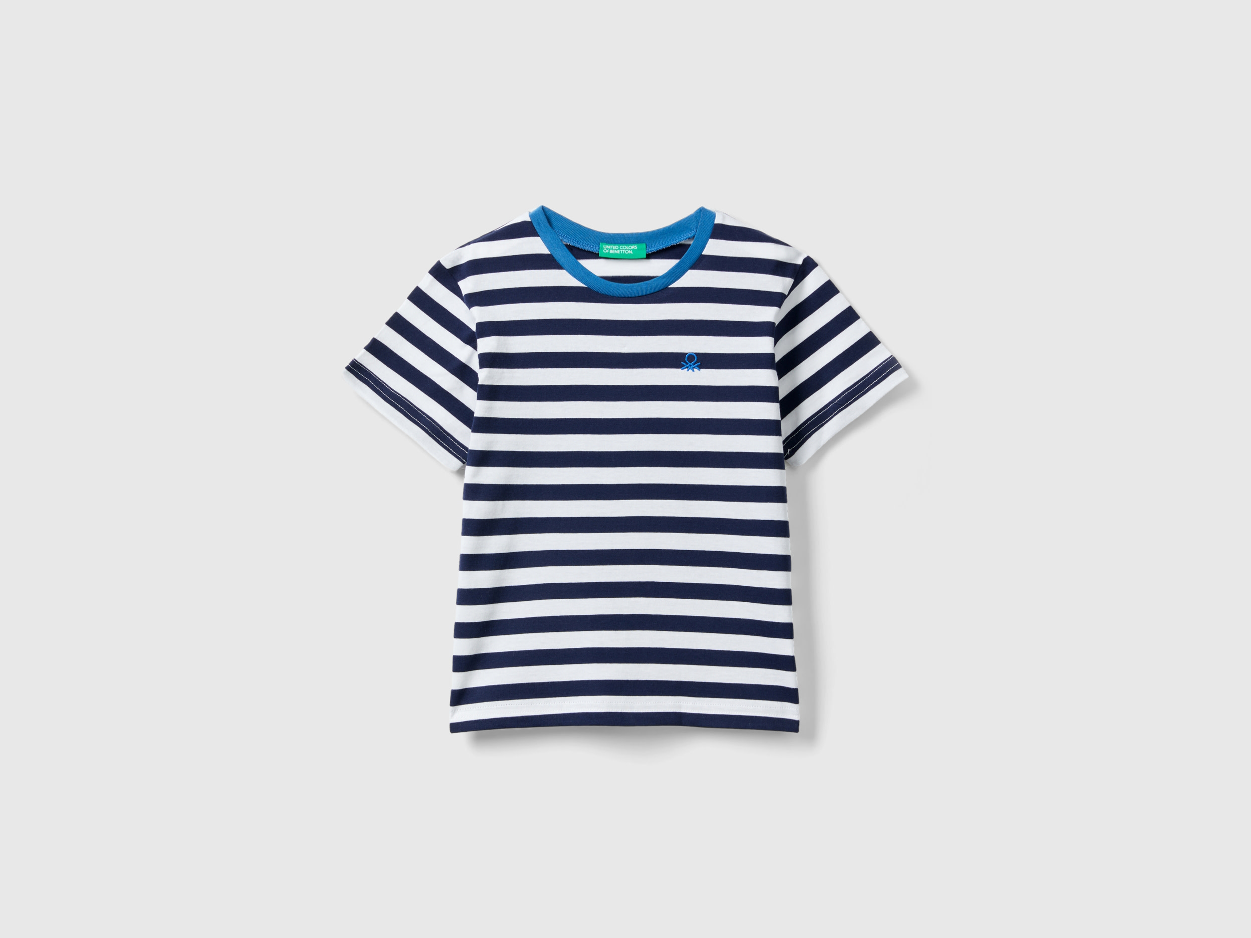 Benetton, Striped 100% Cotton T-shirt, size 5-6, Dark Blue, Kids