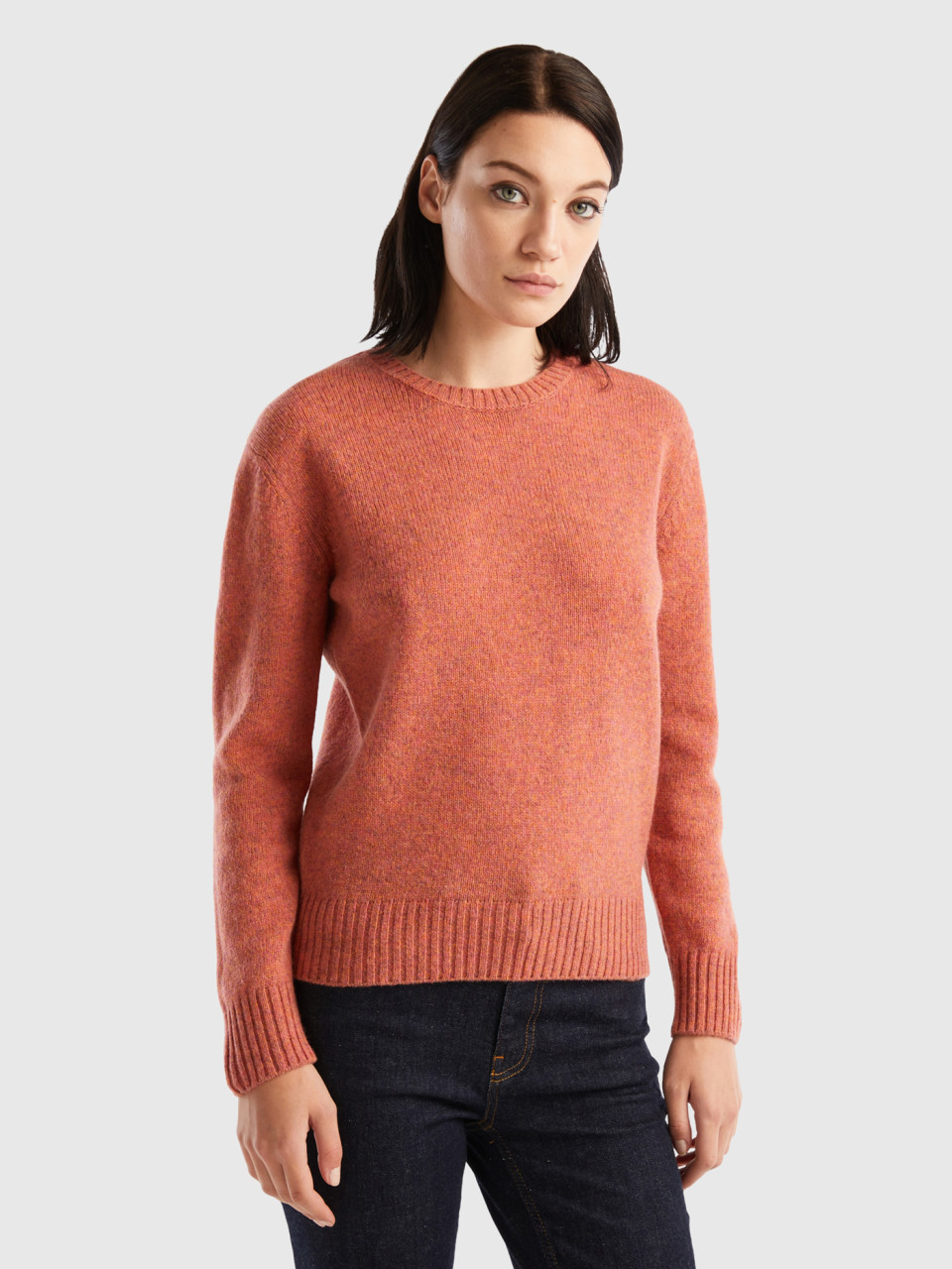 Benetton, Sweater In Pure Shetland Wool, Peach, Women