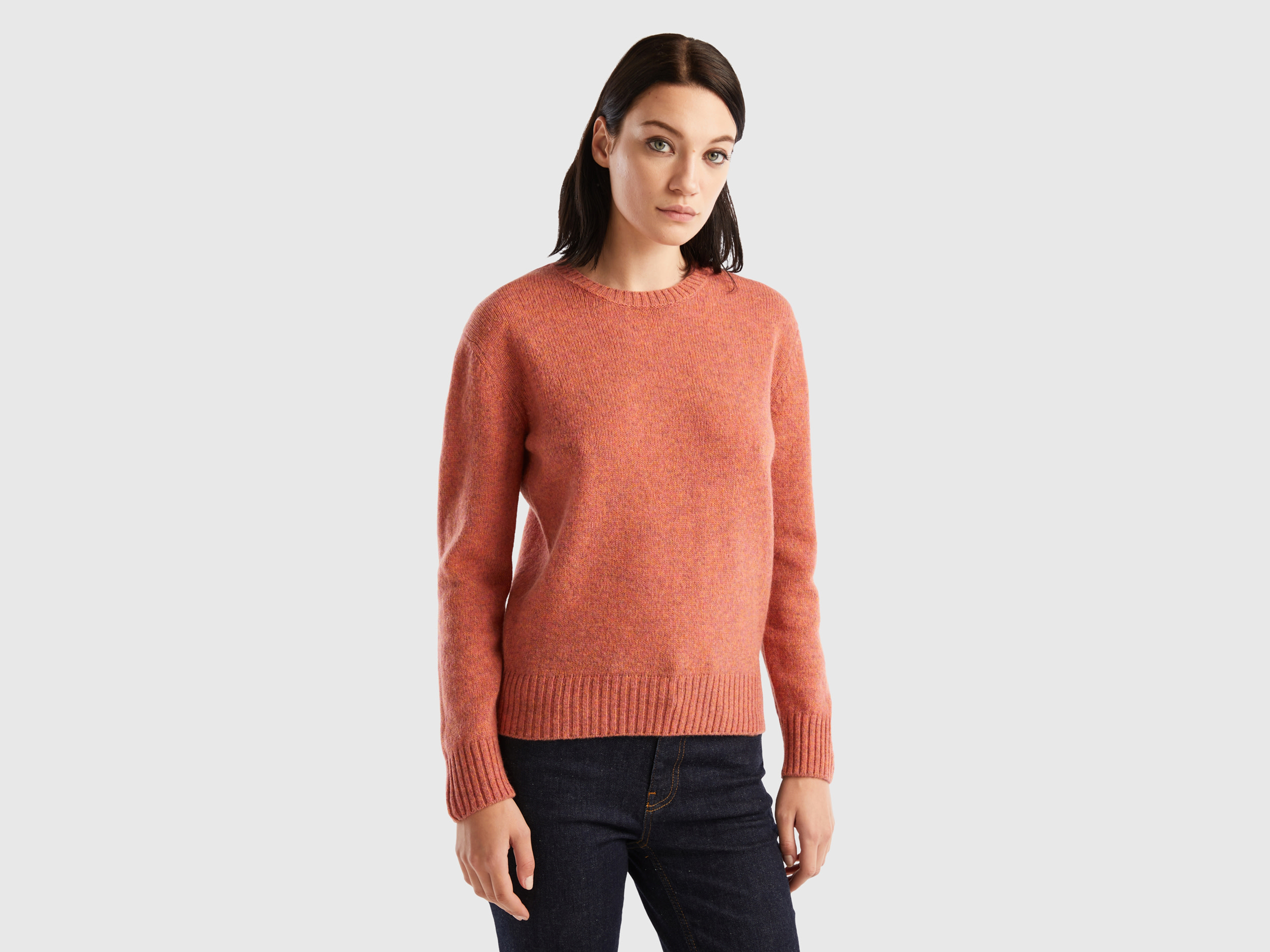 Benetton, Sweater In Pure Shetland Wool, size L, Peach, Women